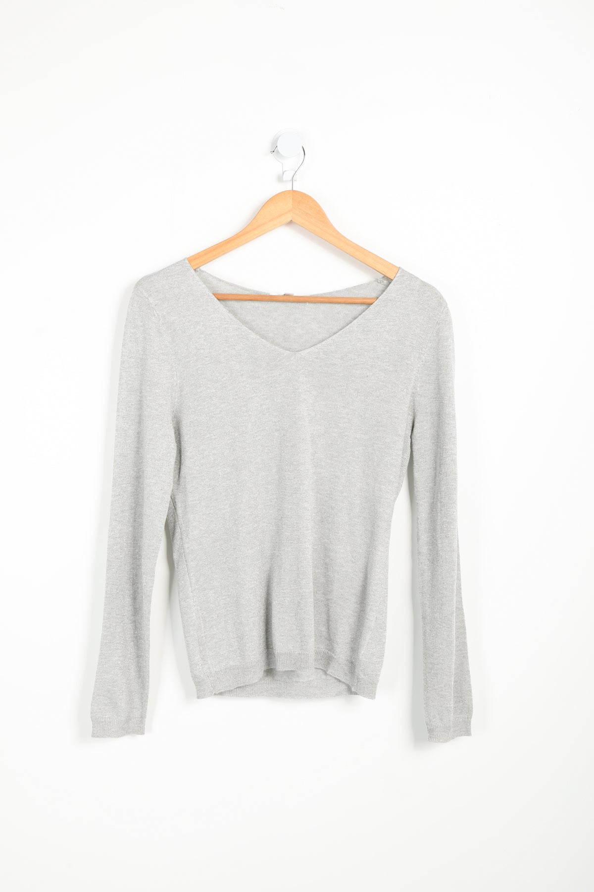 Pull col v lurex manches longues