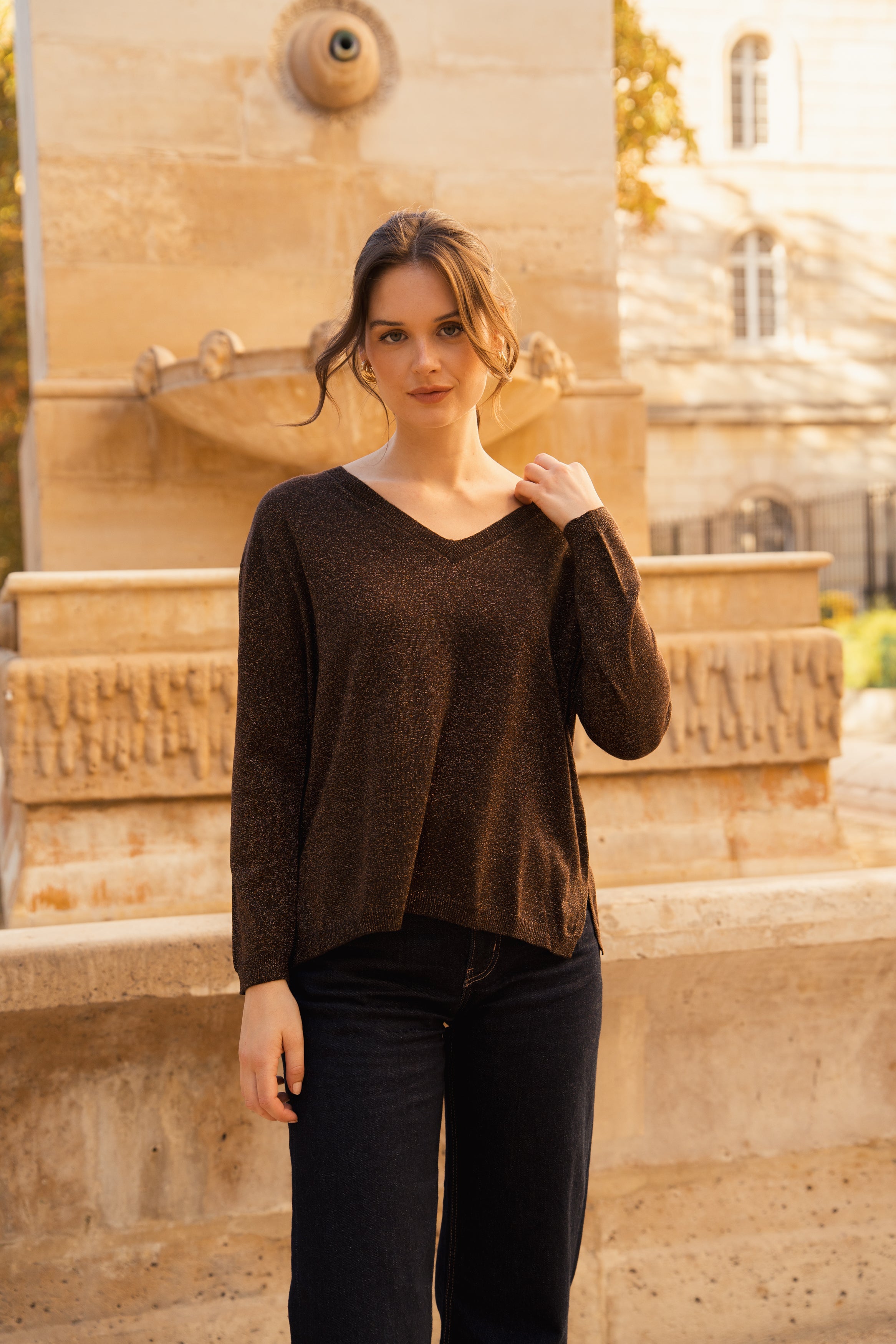 Pull V oversize lurex