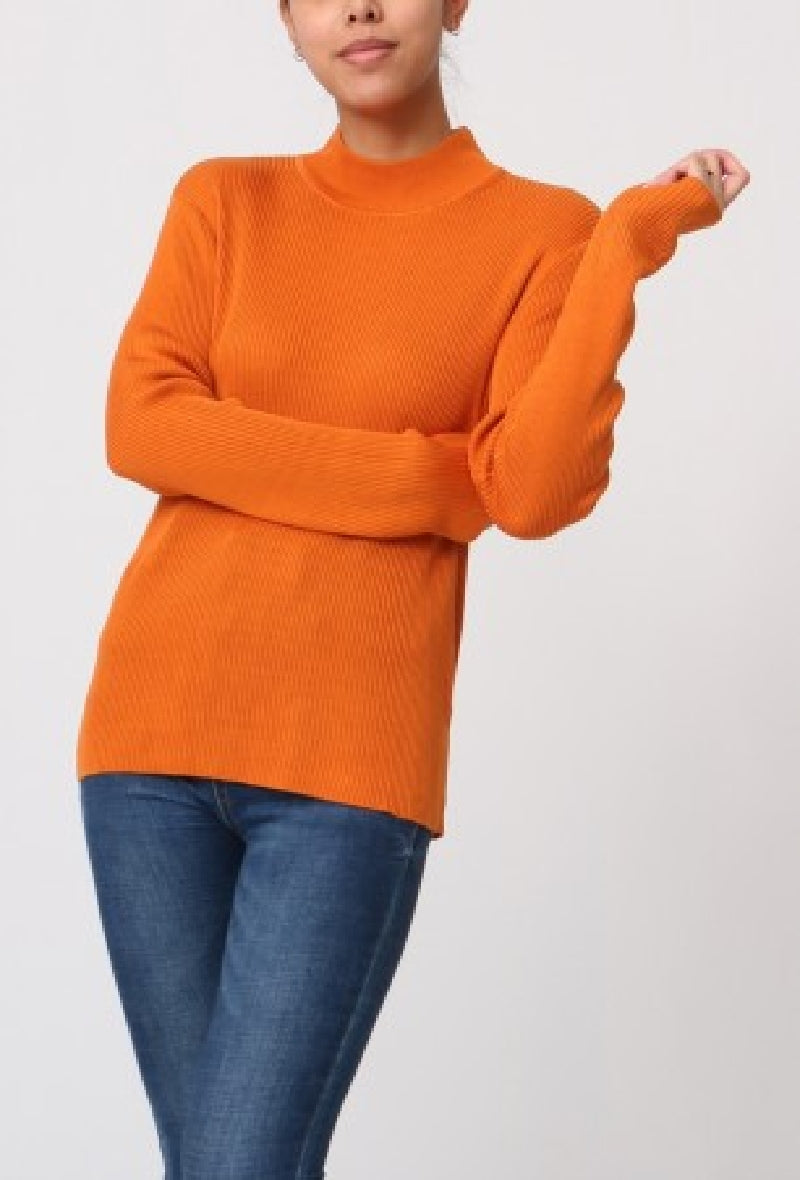 Pull col cheminée côtelé en soie