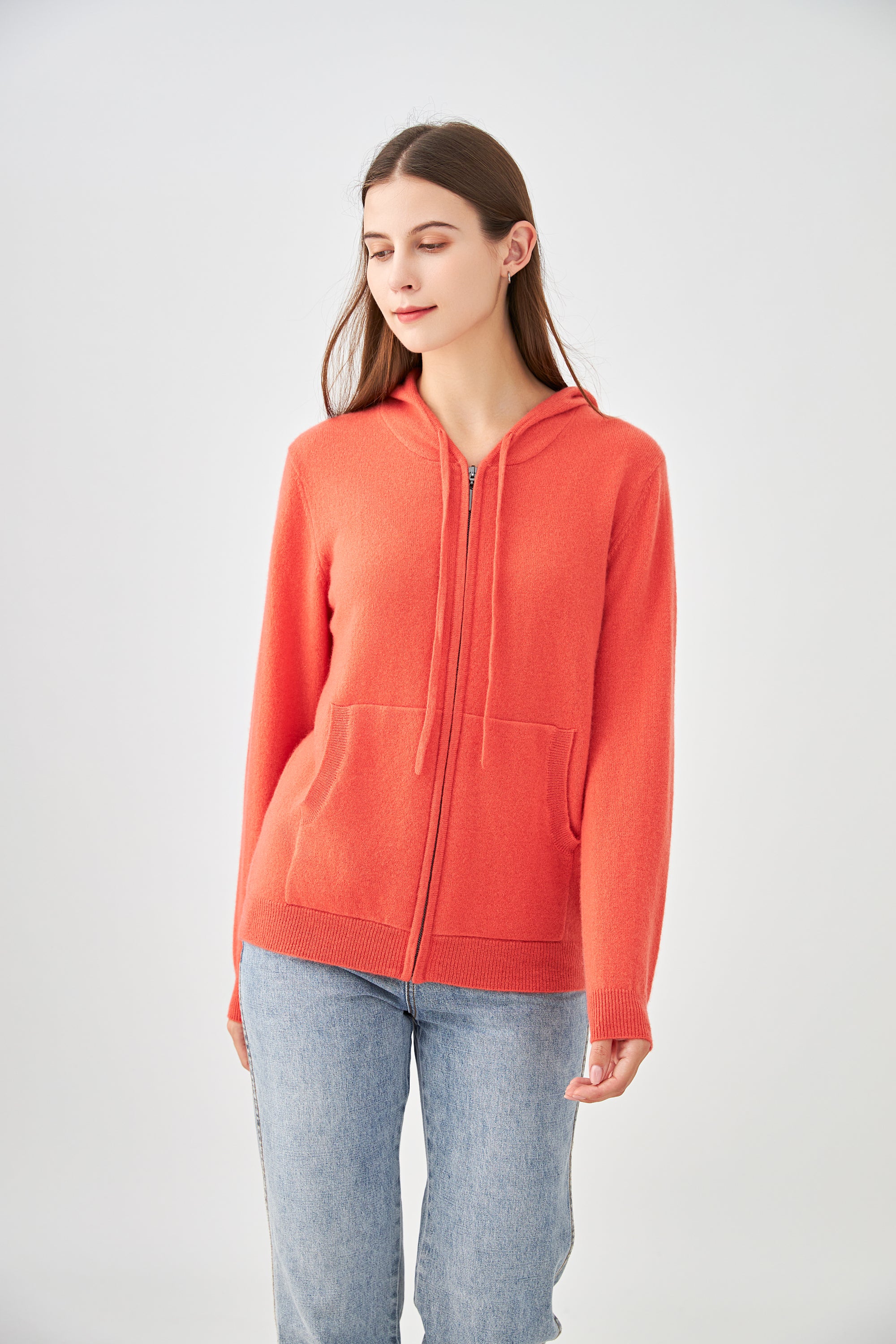 Gilet zippé à capuche en cachemire