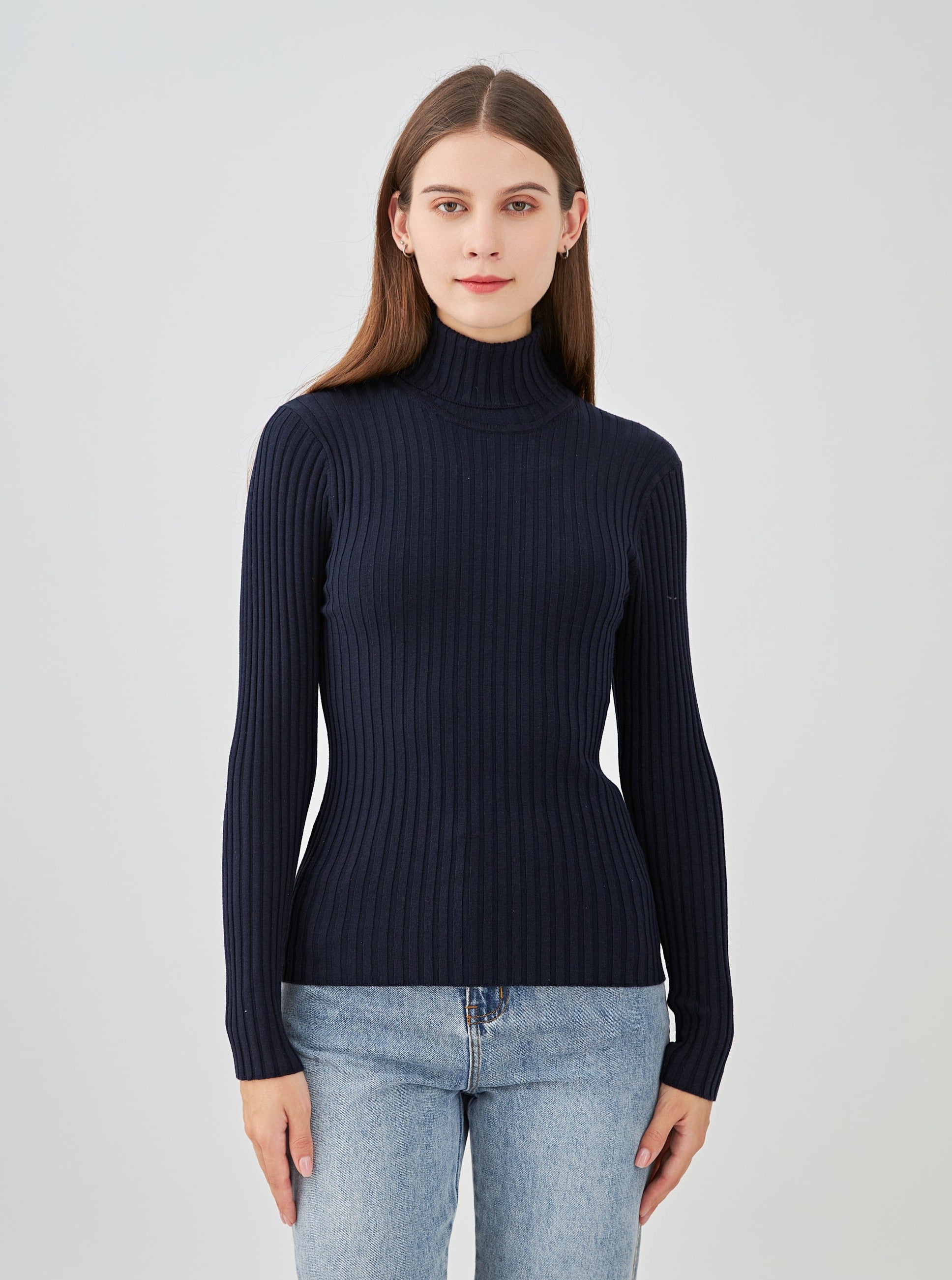 Pull col roulé côtelé en soie stretch