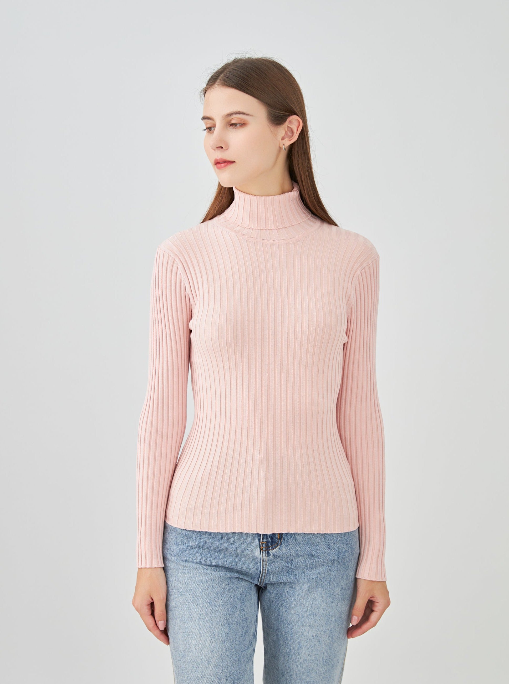 Pull col roulé côtelé en soie stretch