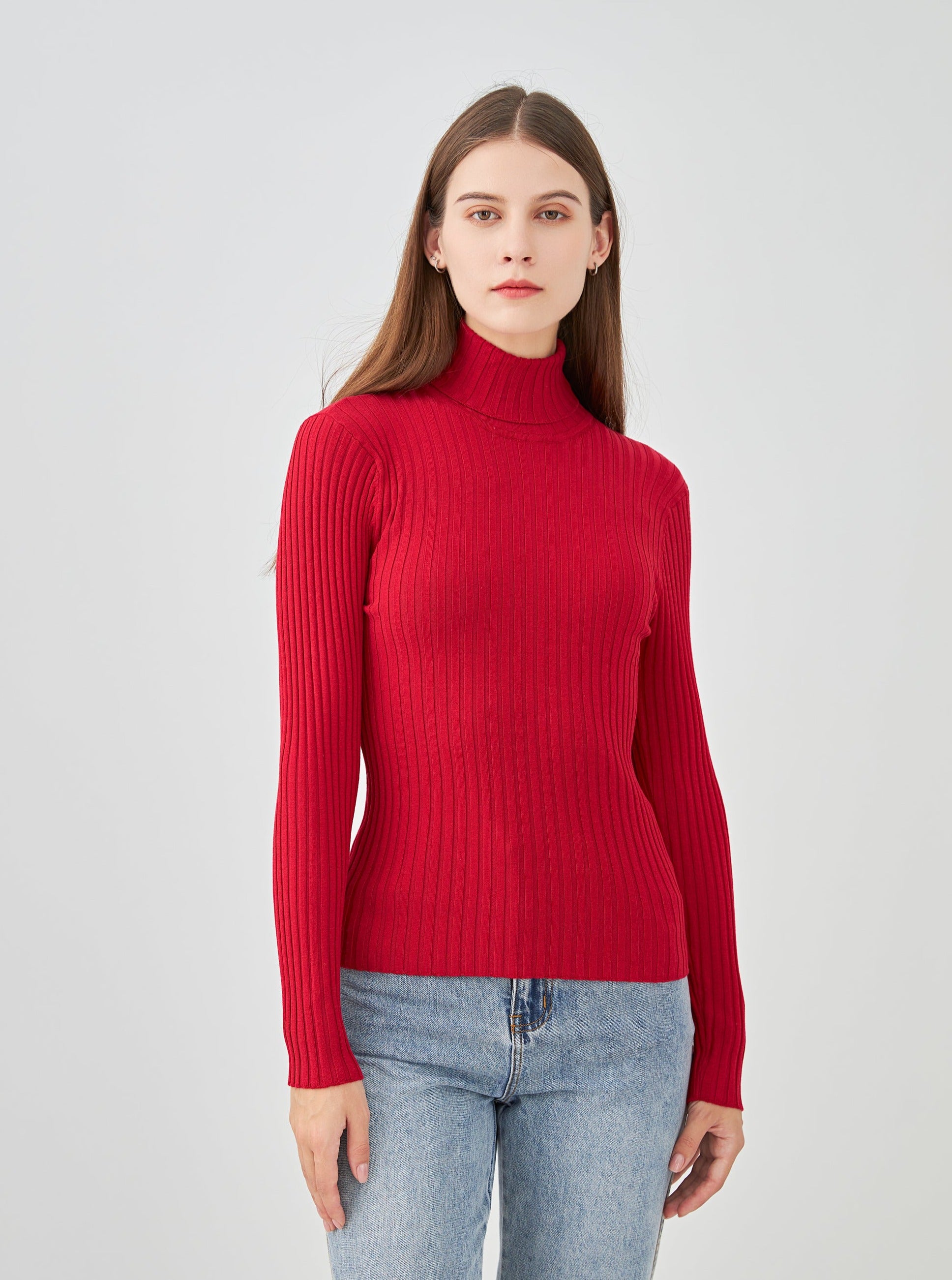 Pull col roulé côtelé en soie stretch