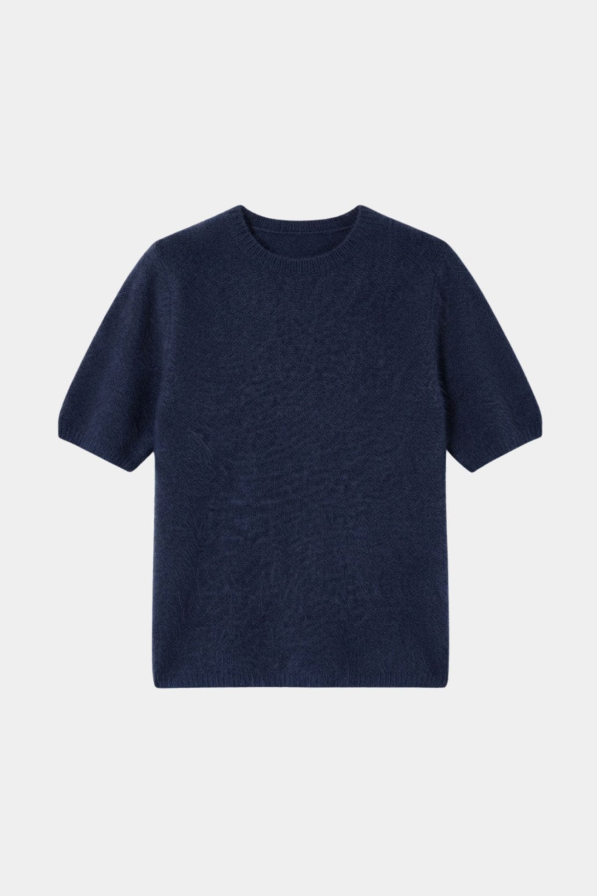 Pull laine & cachemire brossé col rond manches courtes