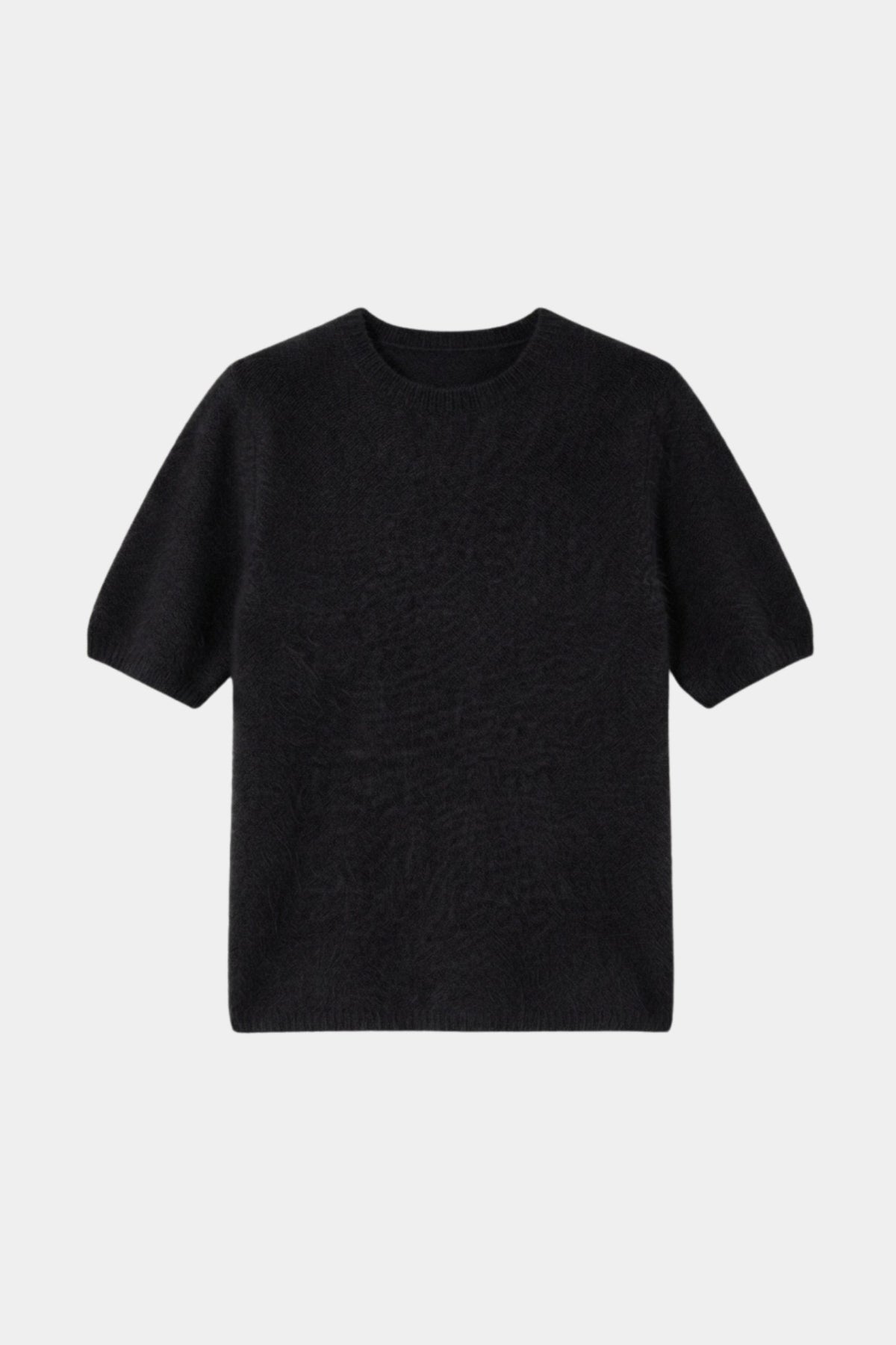 Pull laine & cachemire brossé col rond manches courtes
