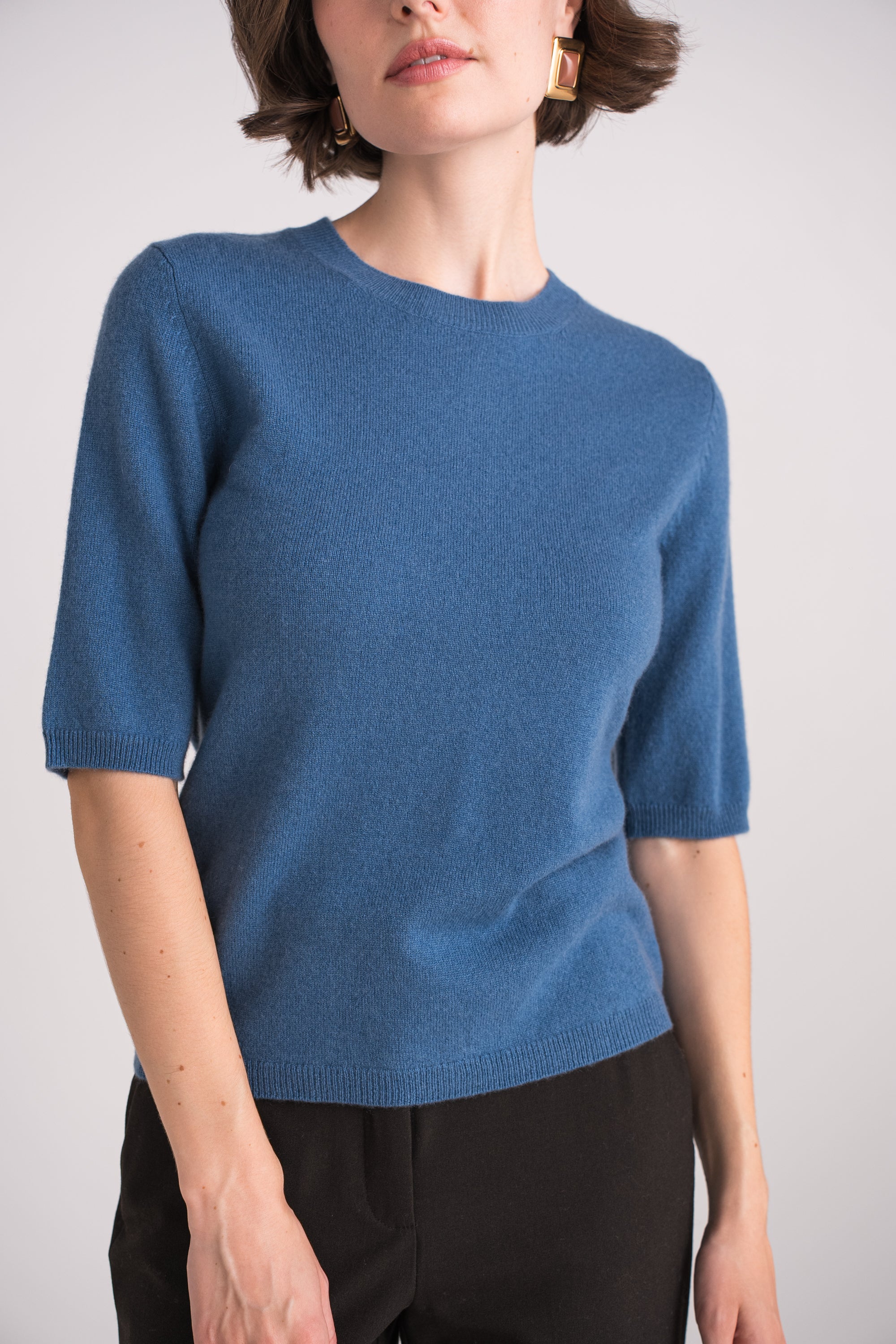 Pull col rond manches aux coudes en cachemire