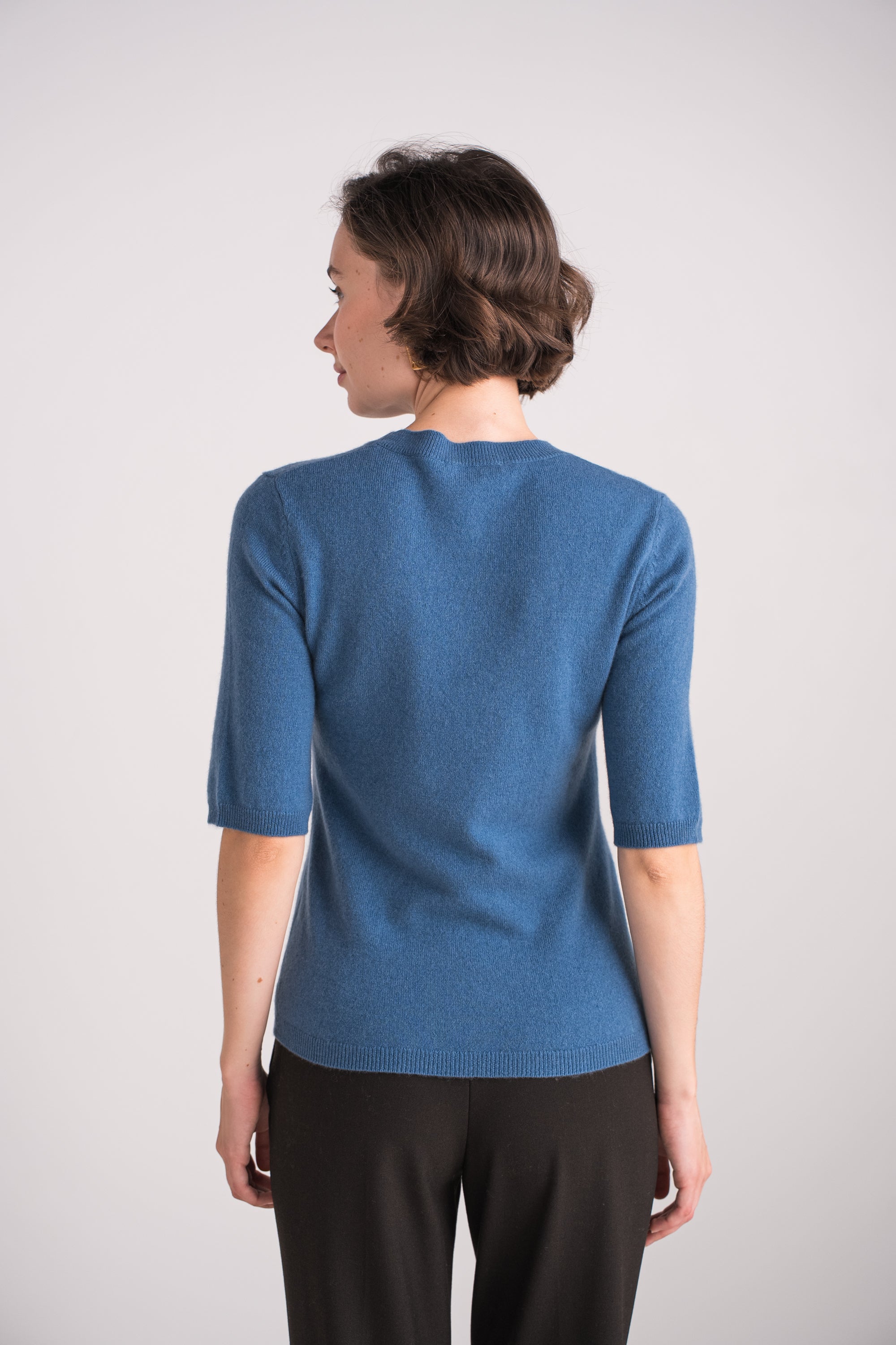 Pull col rond manches aux coudes en cachemire