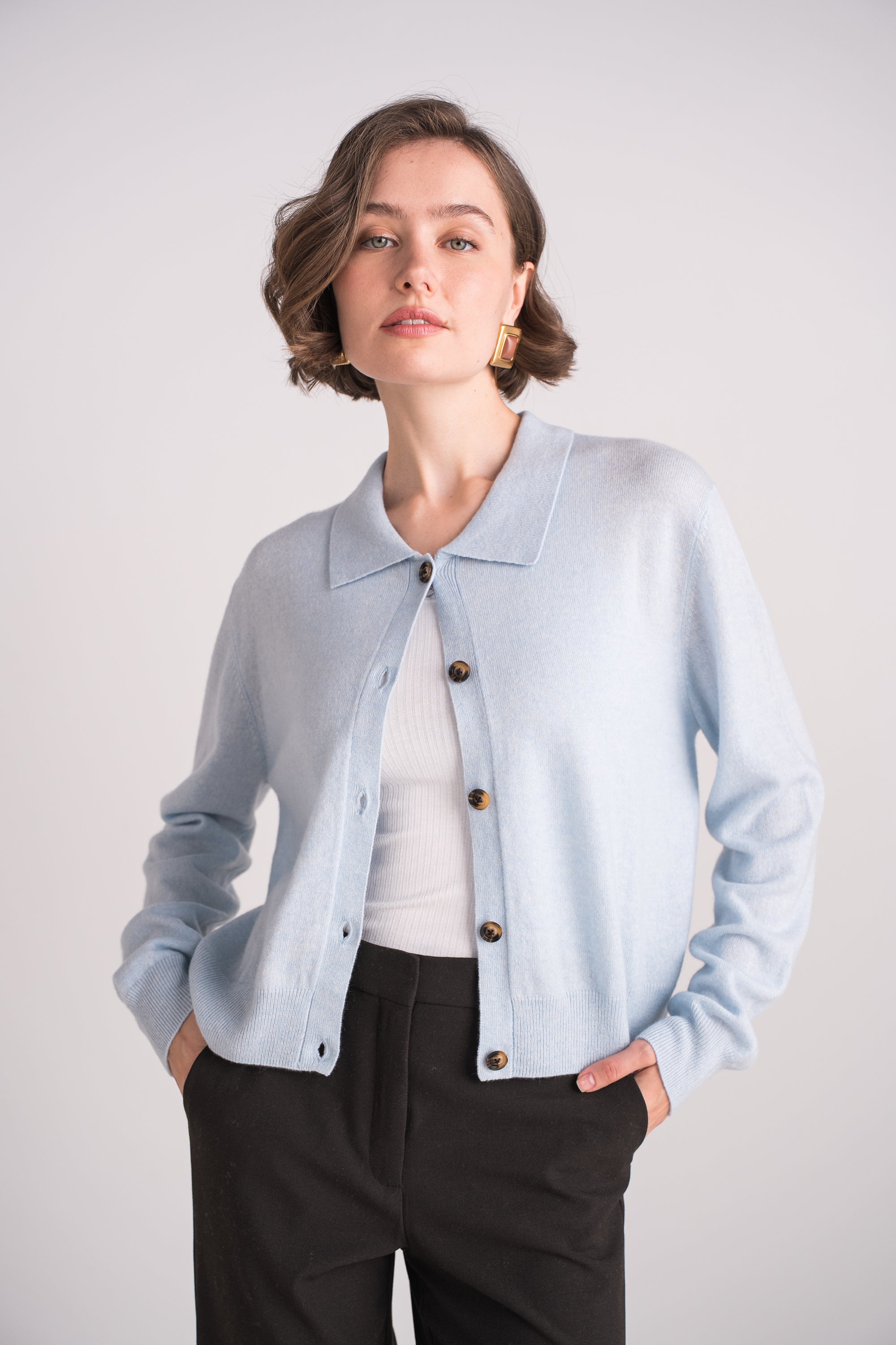 Gilet col polo en cachemire