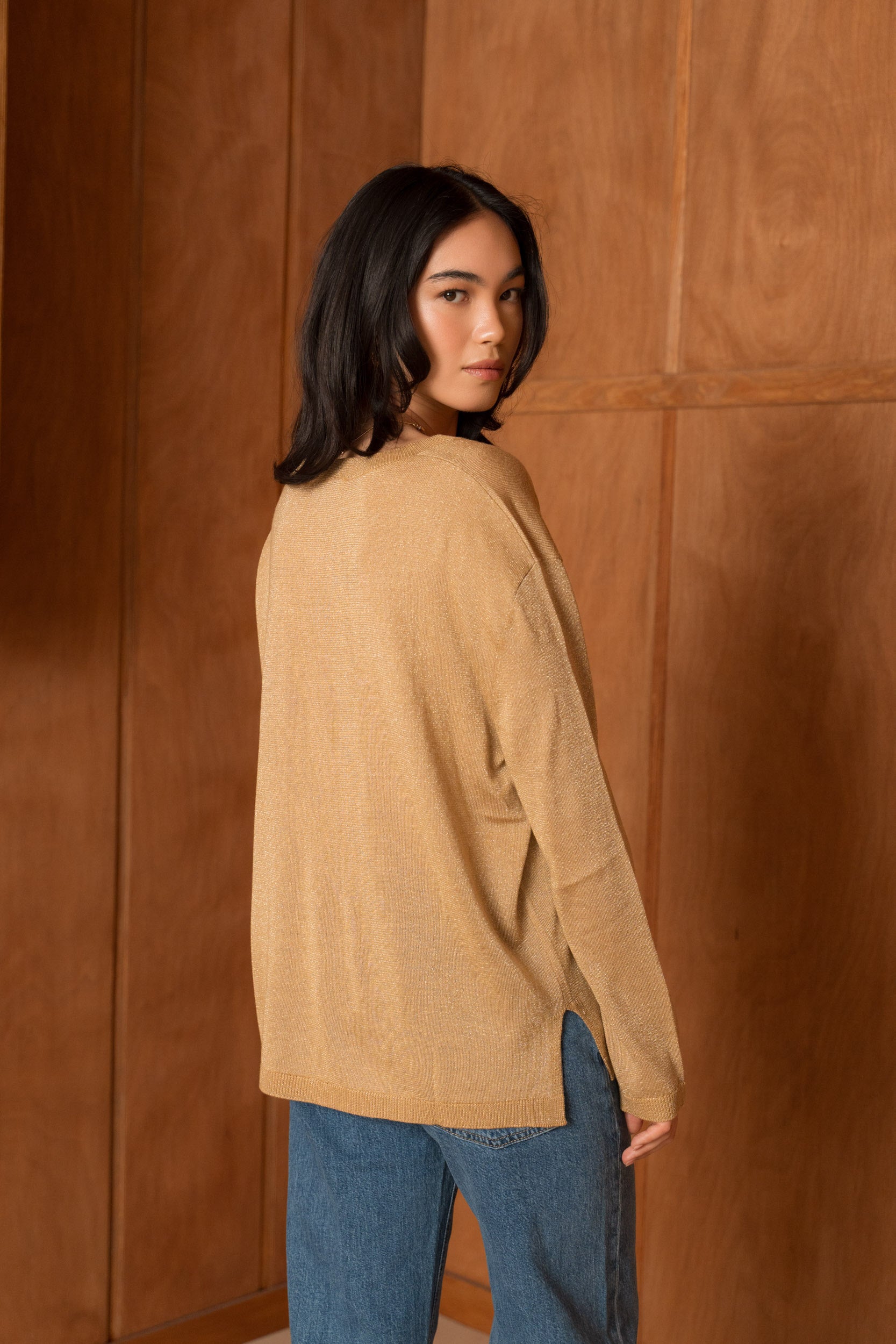 Pull lurex & cachemire col V oversize