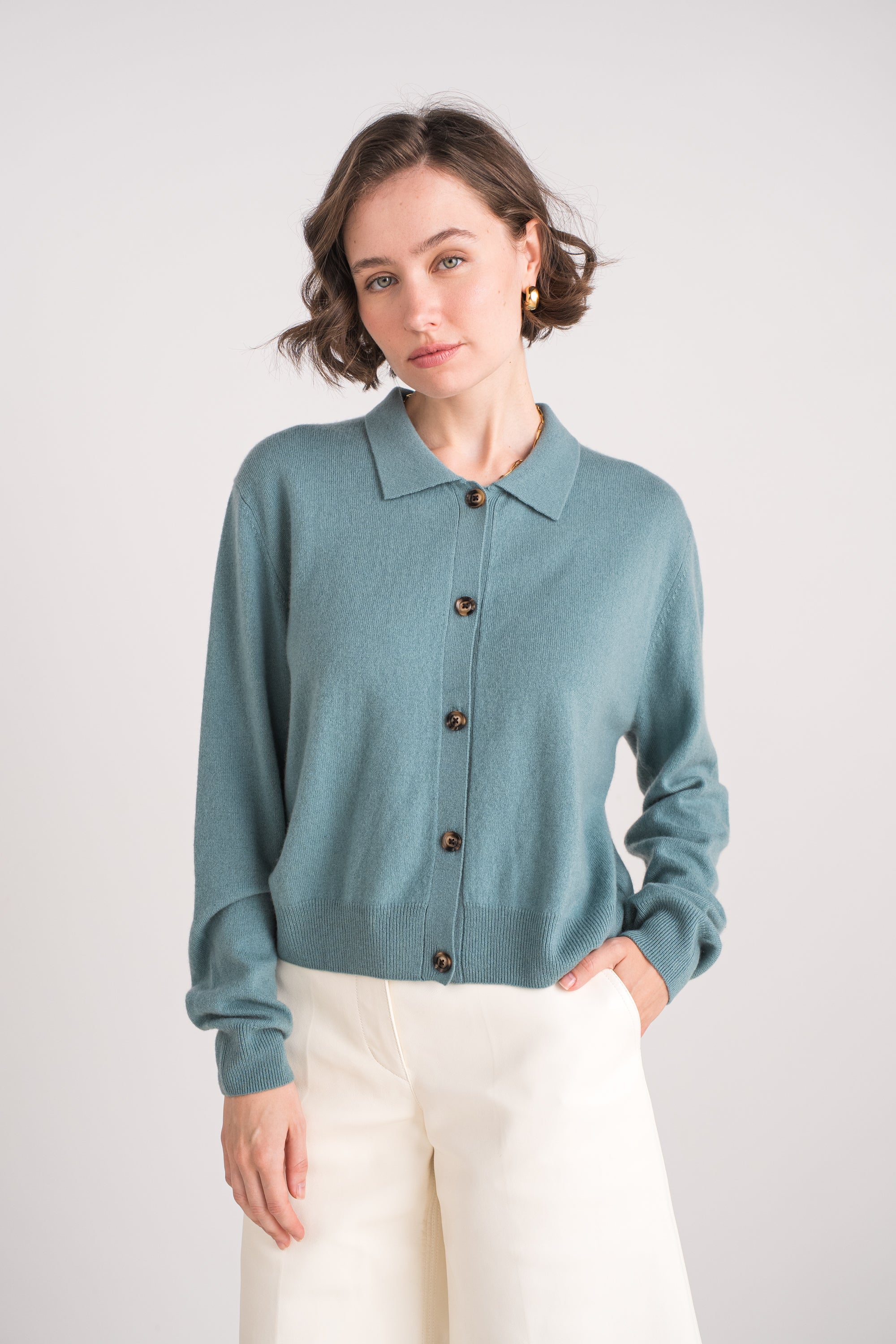 Gilet col polo en cachemire