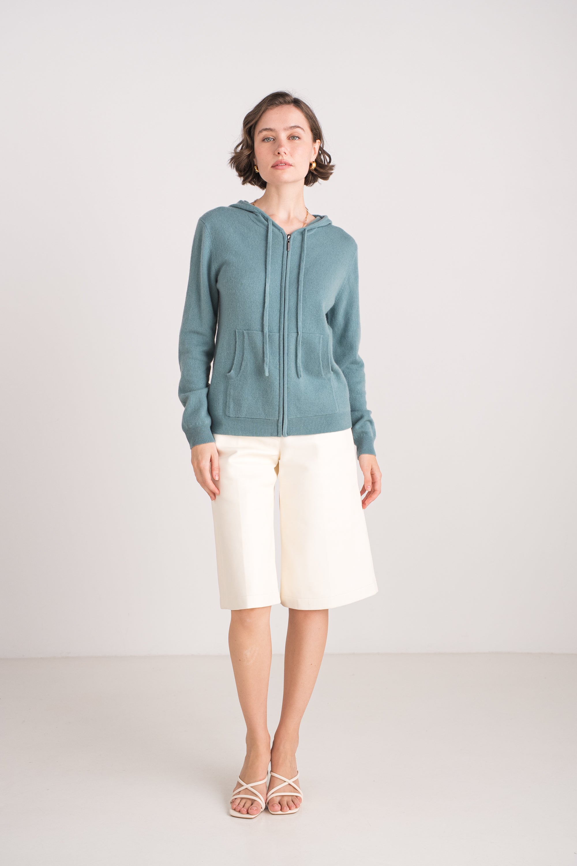 Gilet zippé à capuche en cachemire