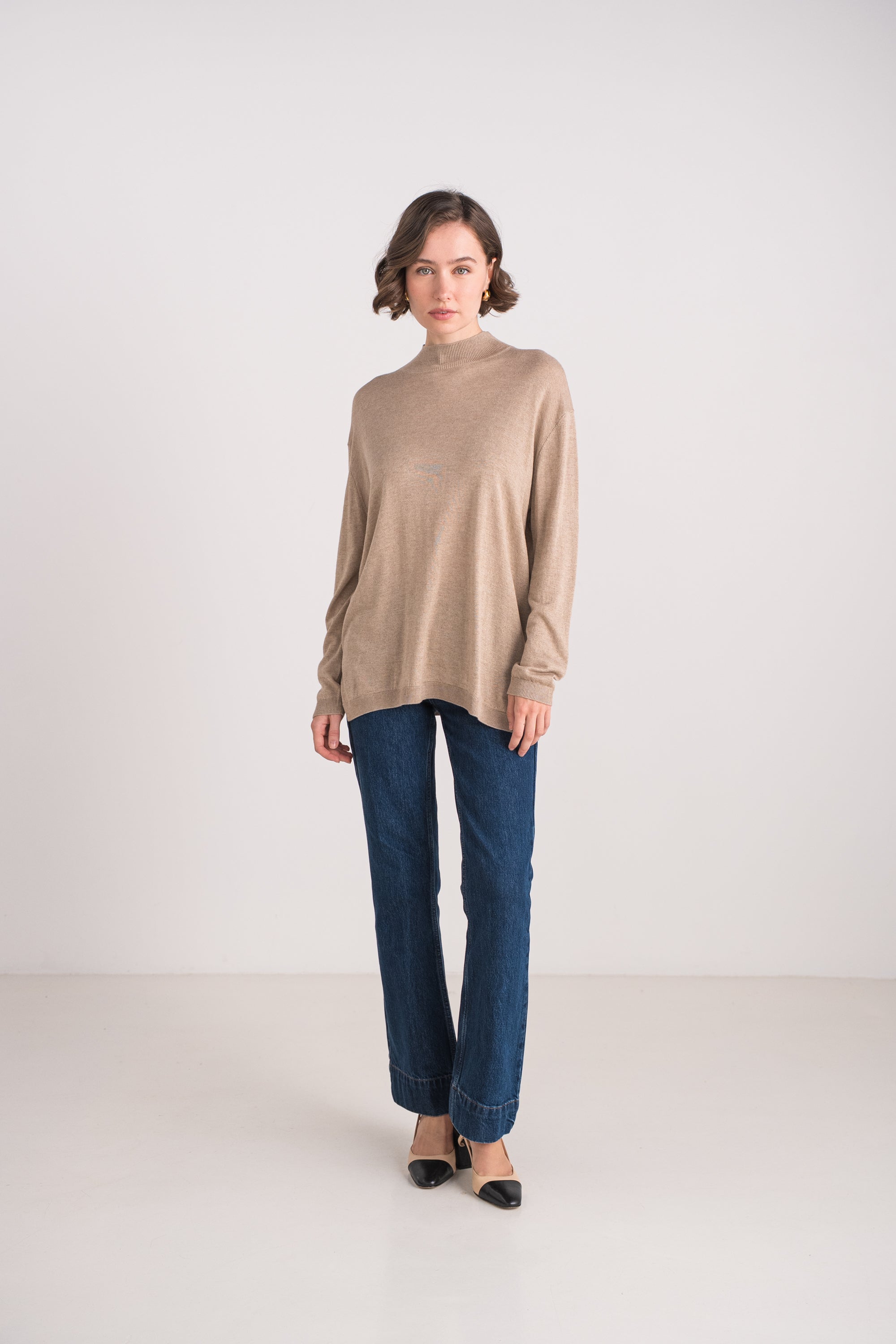 Pull col cheminée oversize en soie et cachemire