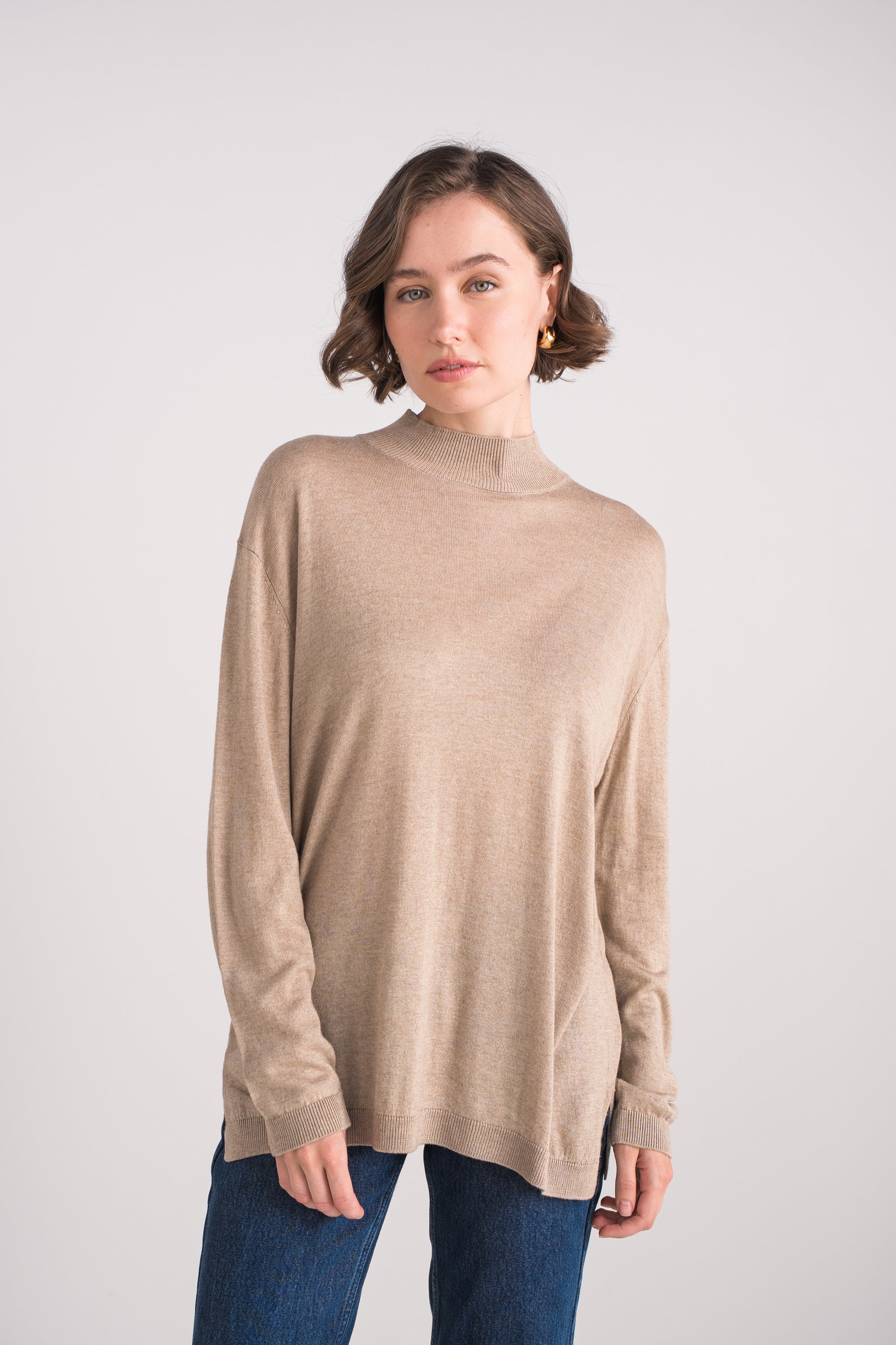 Pull col cheminée oversize en soie et cachemire