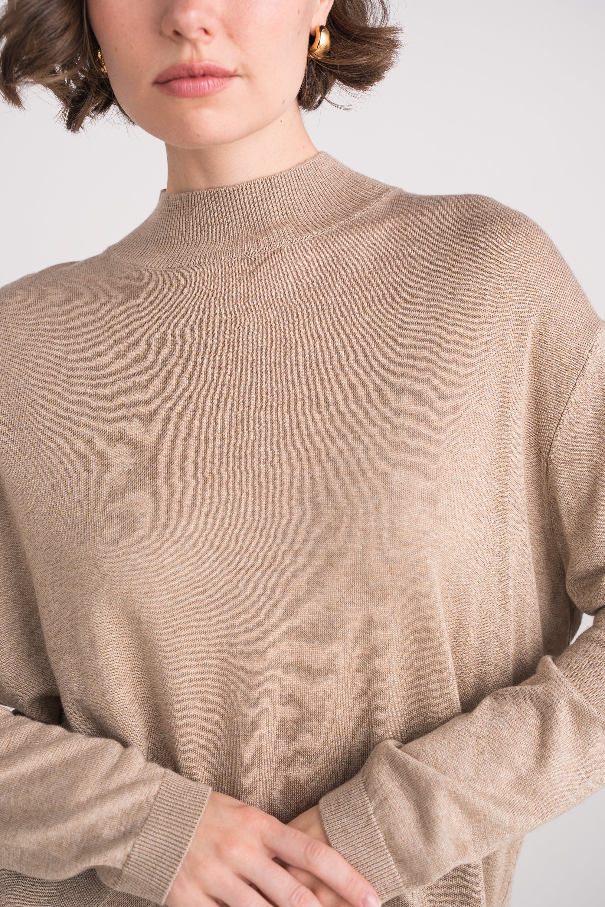 Pull col cheminée oversize en soie et cachemire