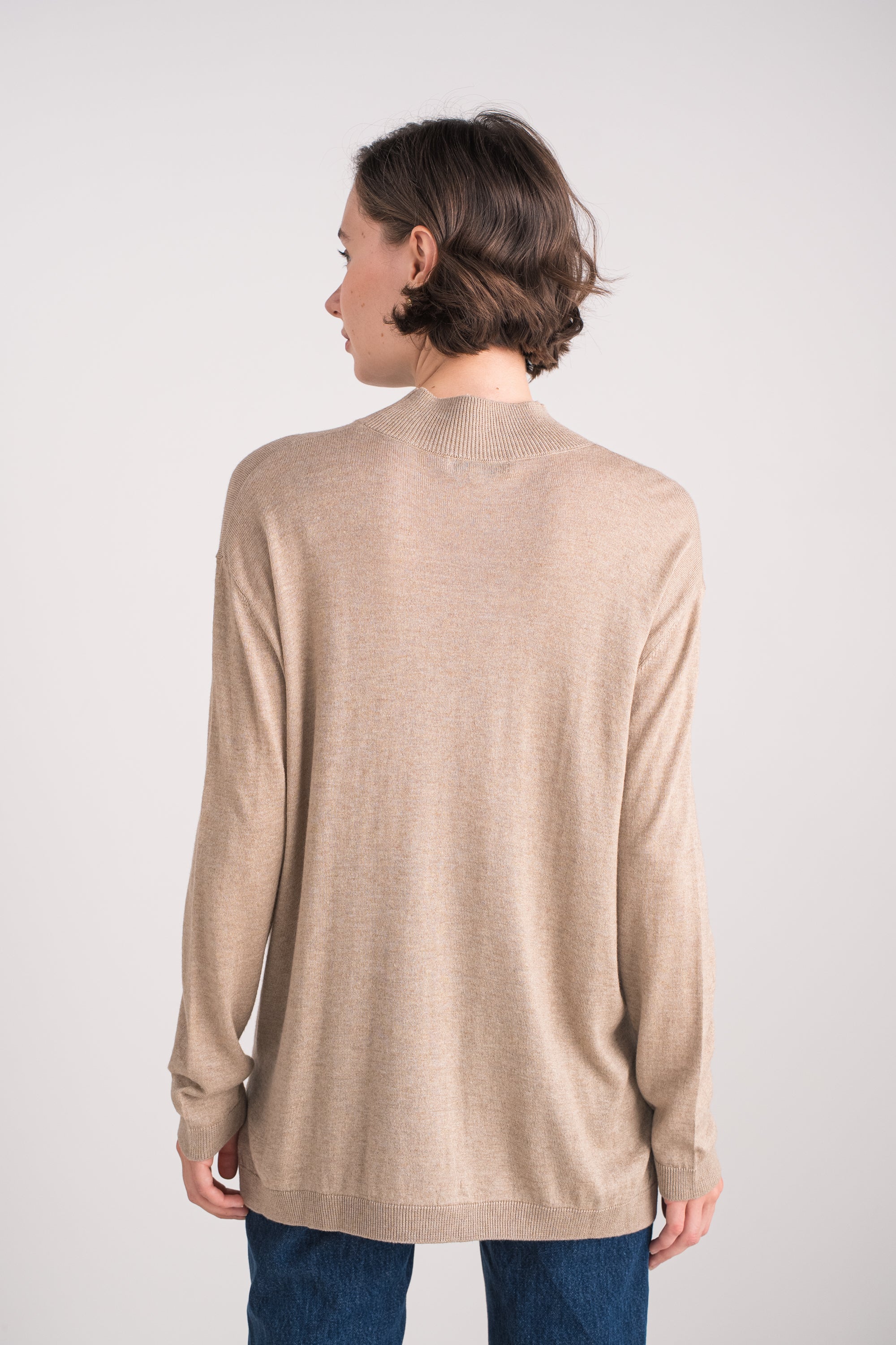 Pull col cheminée oversize en soie et cachemire
