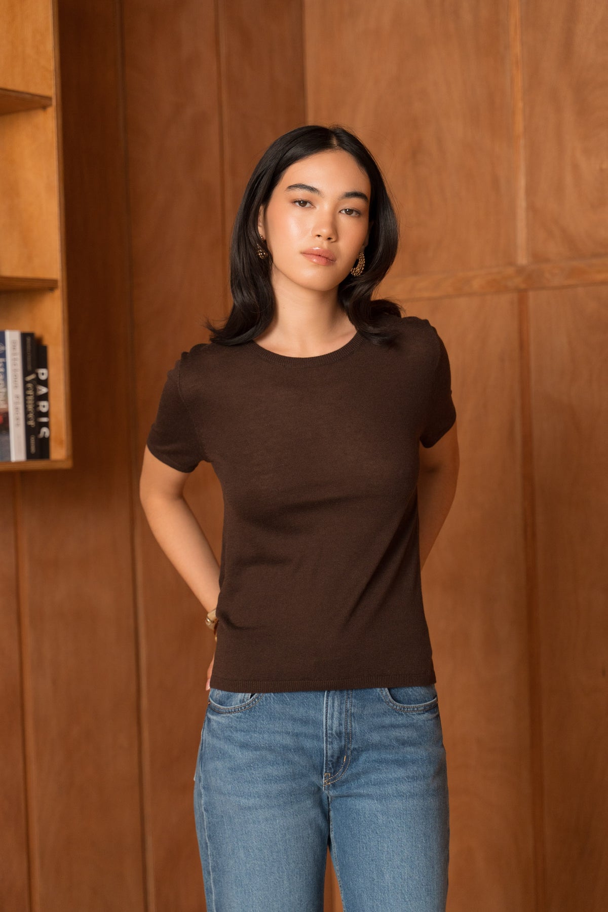 Pull soie & cachemire col rond manches courtes