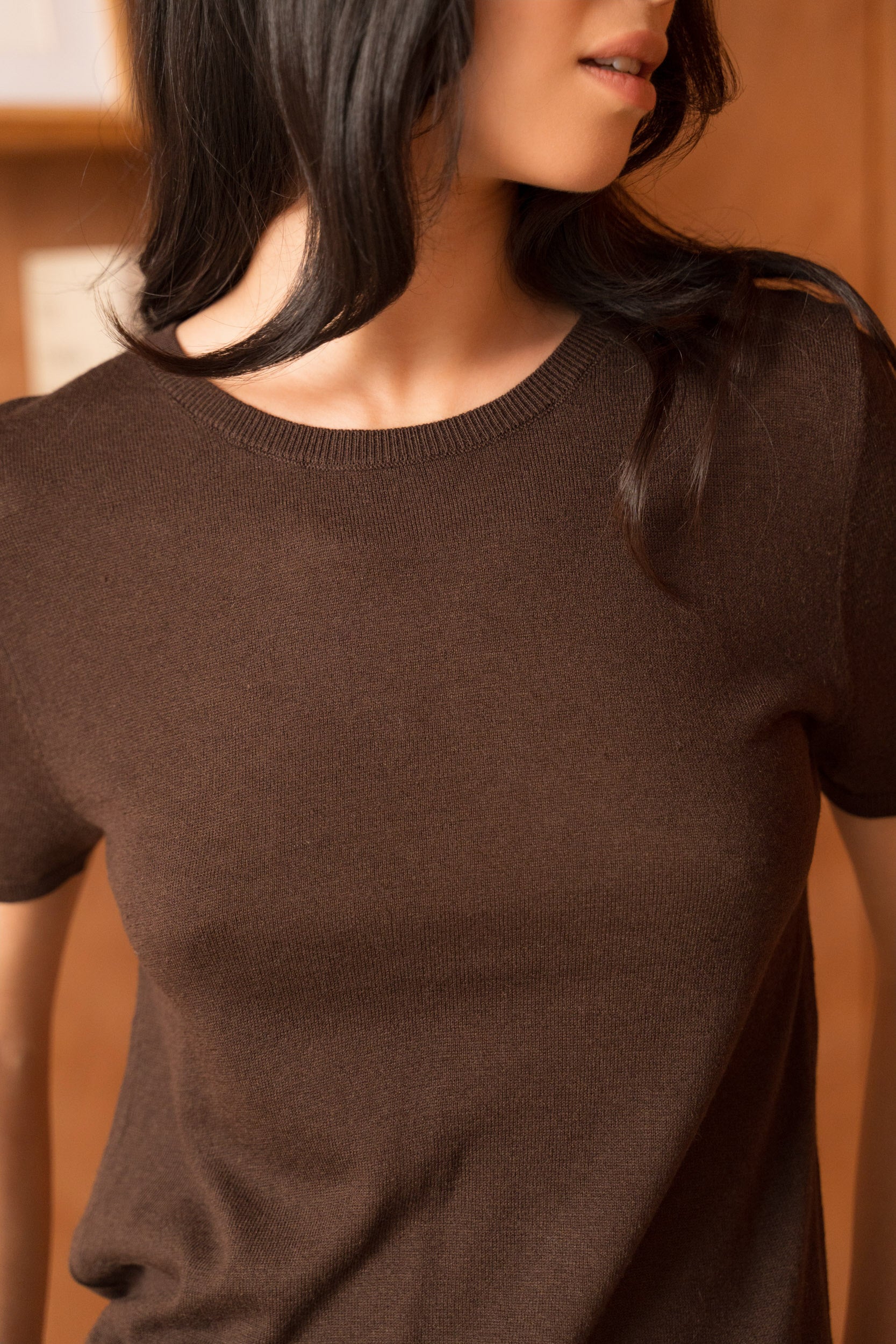 Pull soie & cachemire col rond manches courtes