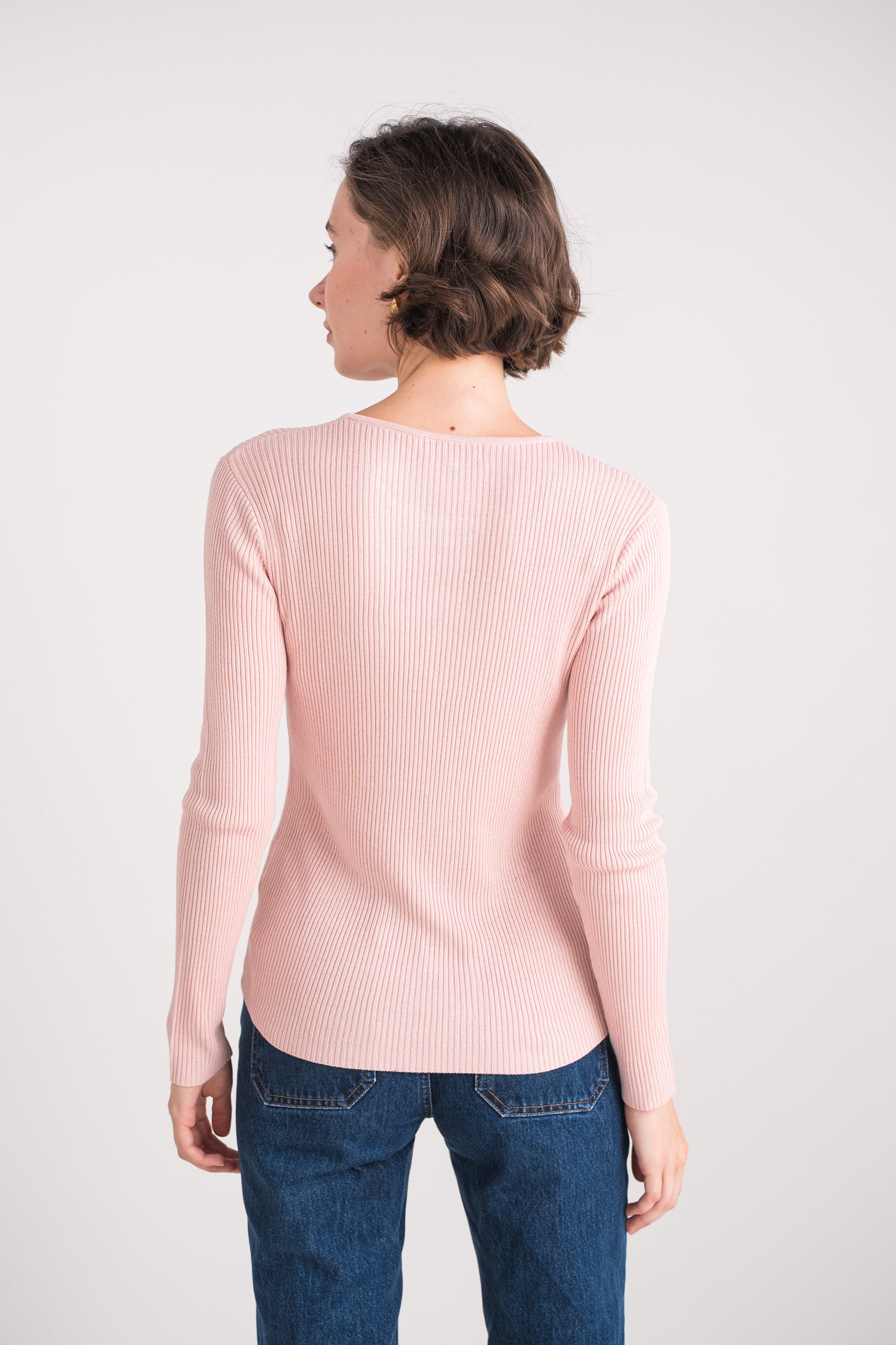 Pull col rond côtelé en soie