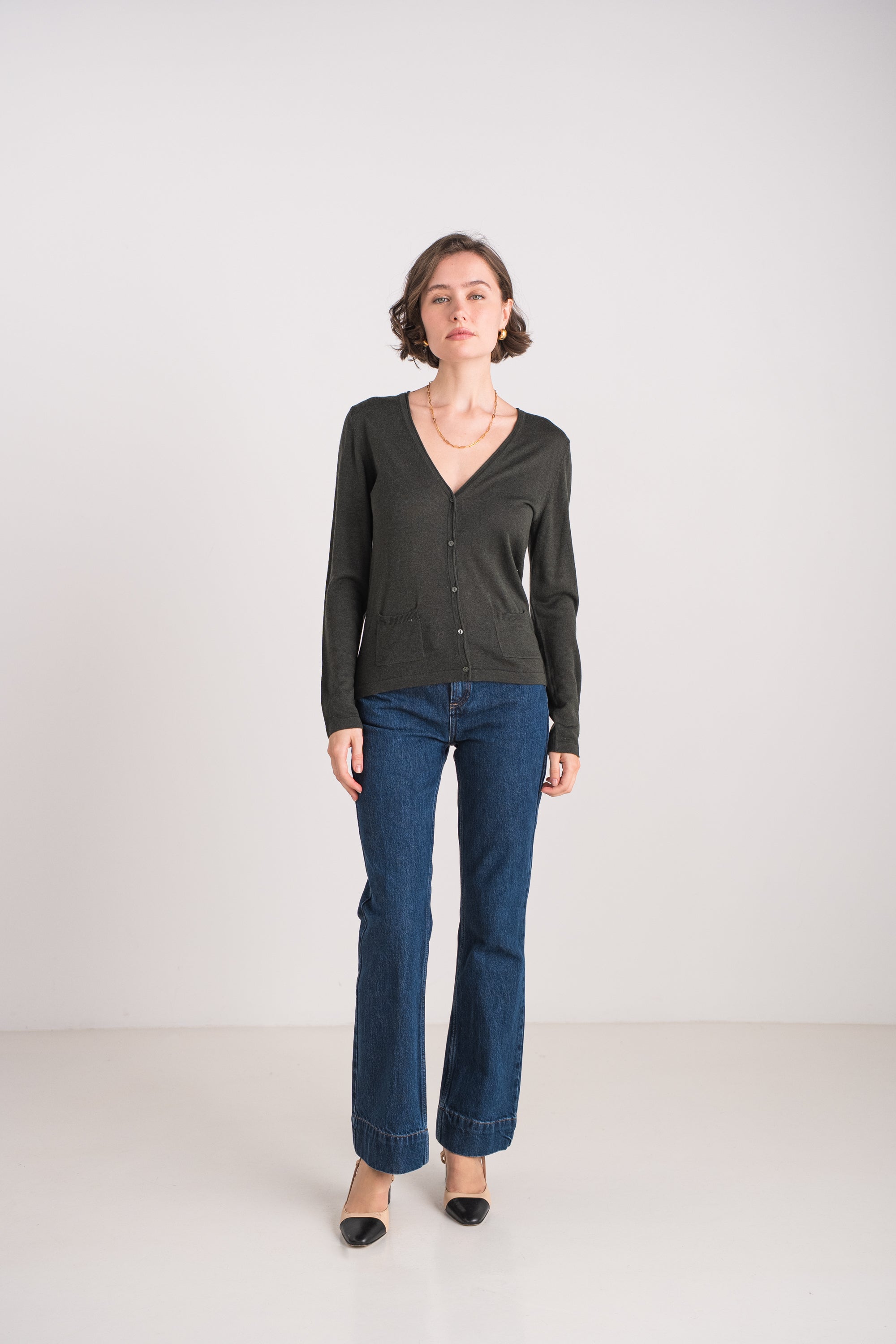 Gilet col V en soie et cachemire