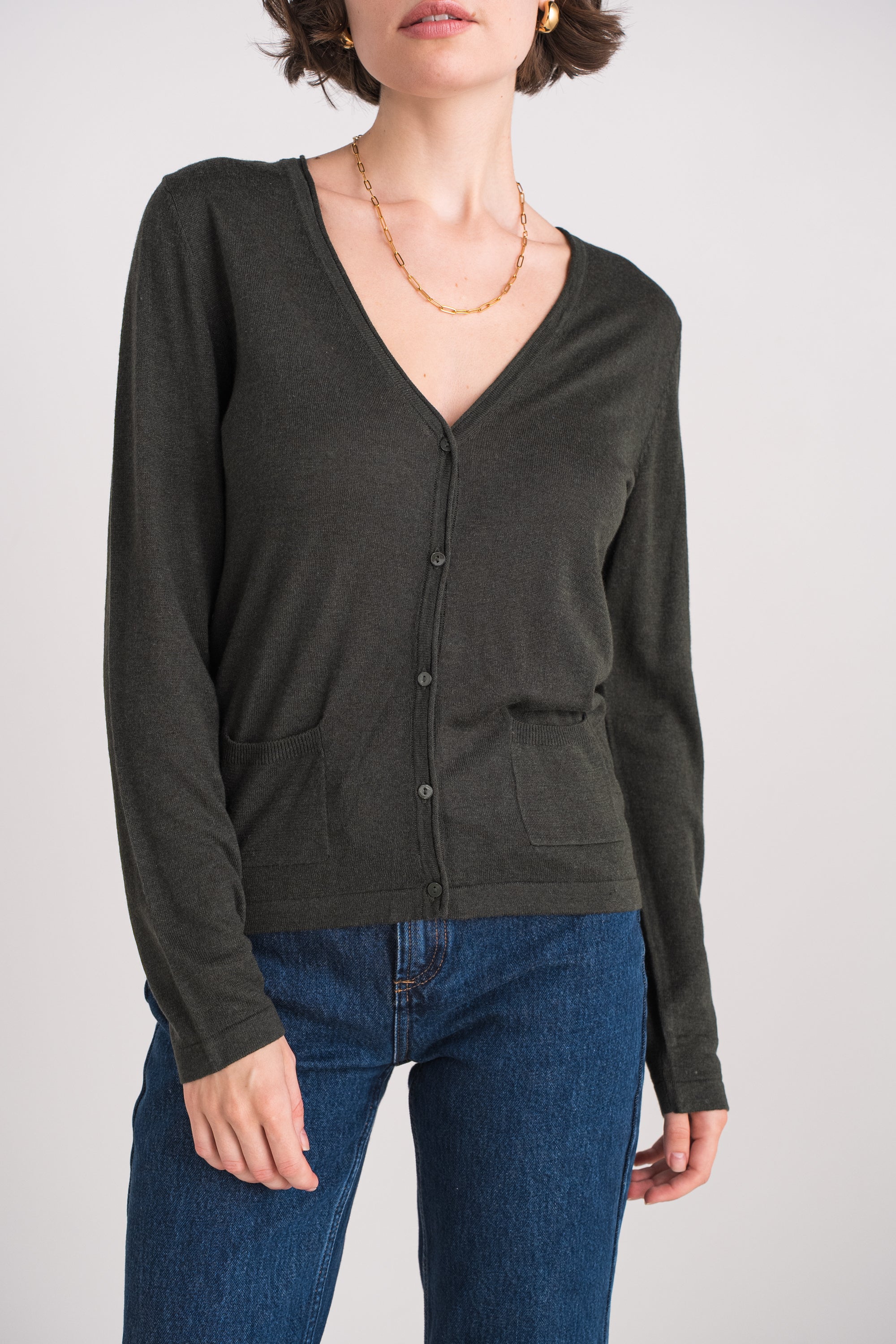 Gilet col V en soie et cachemire