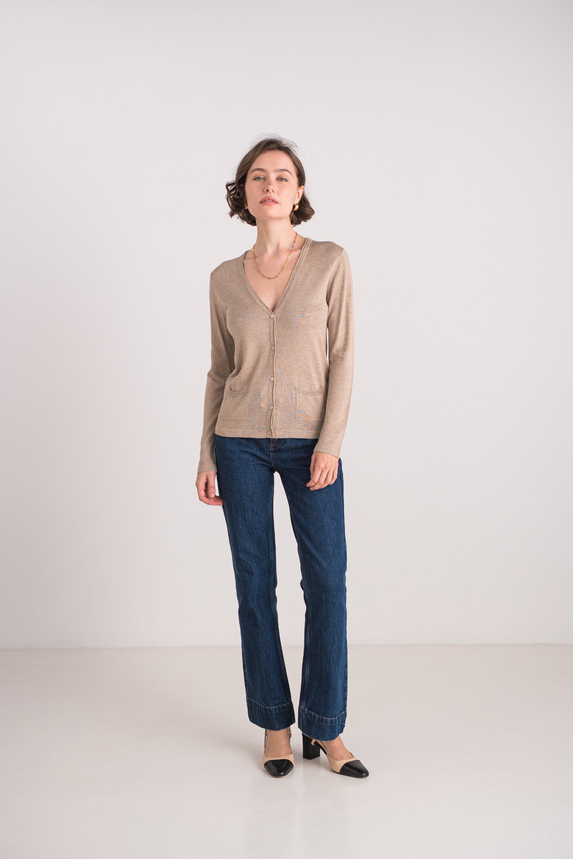 Gilet col V en soie et cachemire