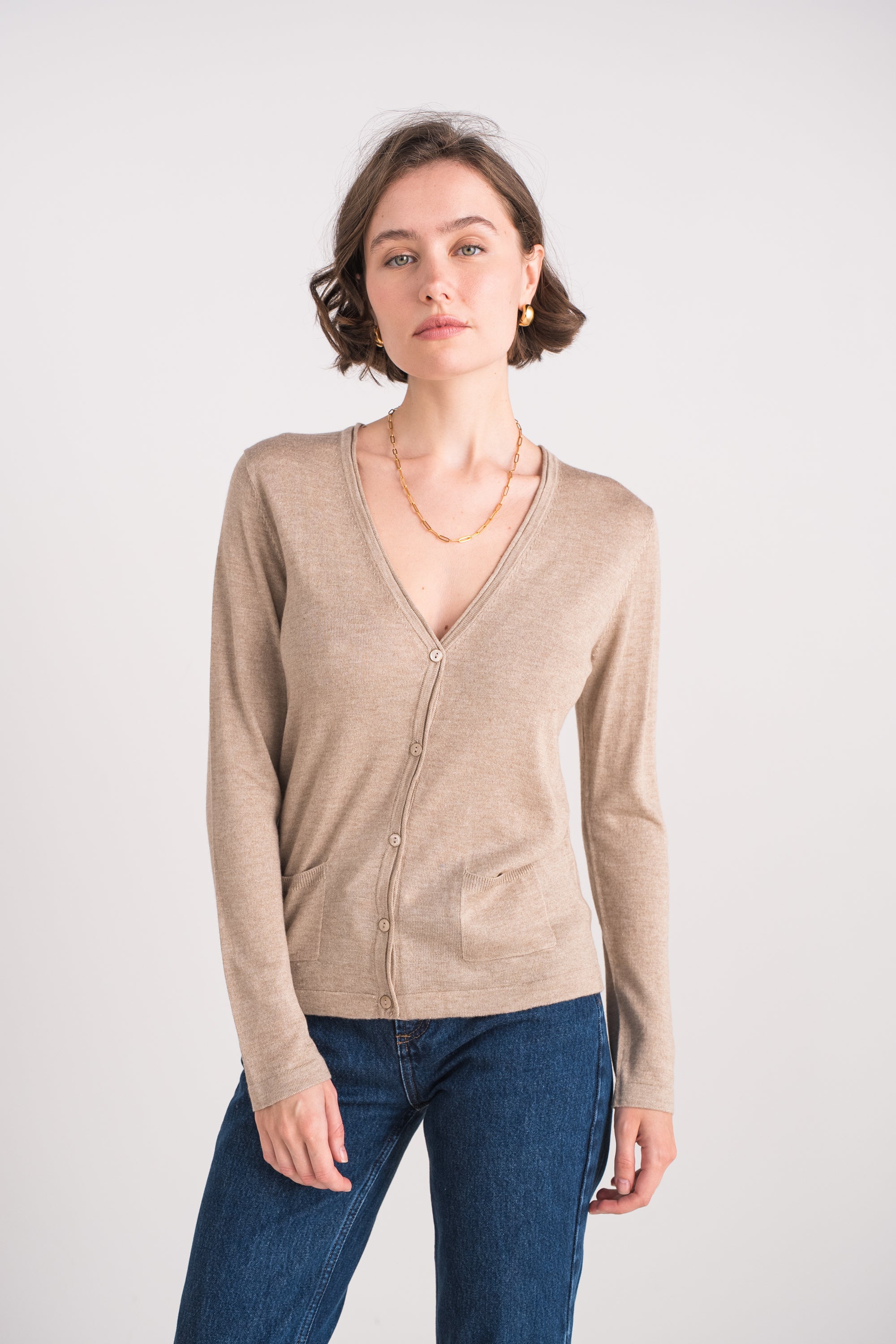 Gilet col V en soie et cachemire