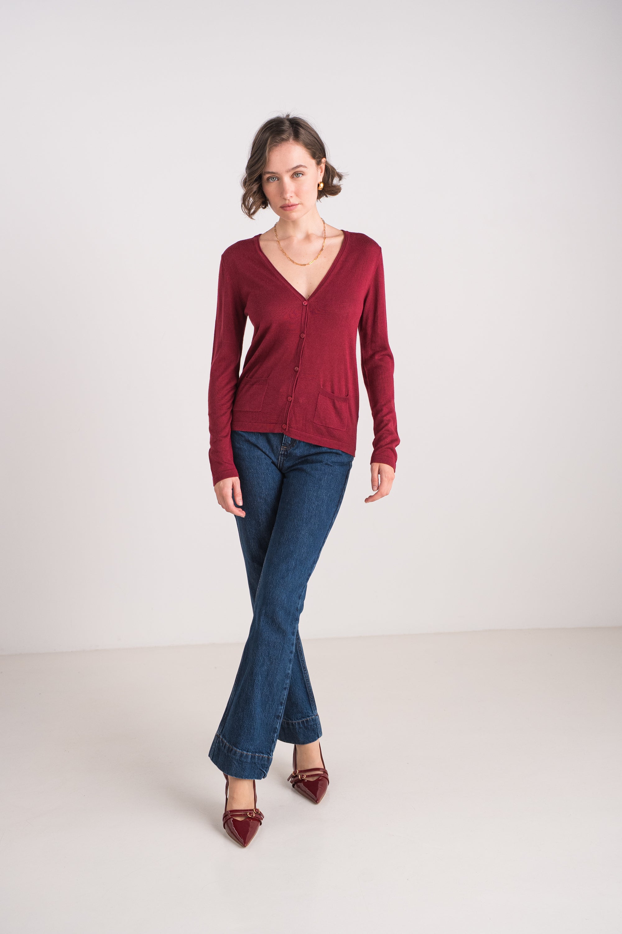 Gilet col V en soie et cachemire