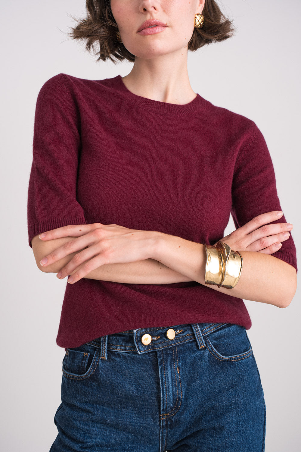 Pull 100% cachemire col rond manches aux coudes