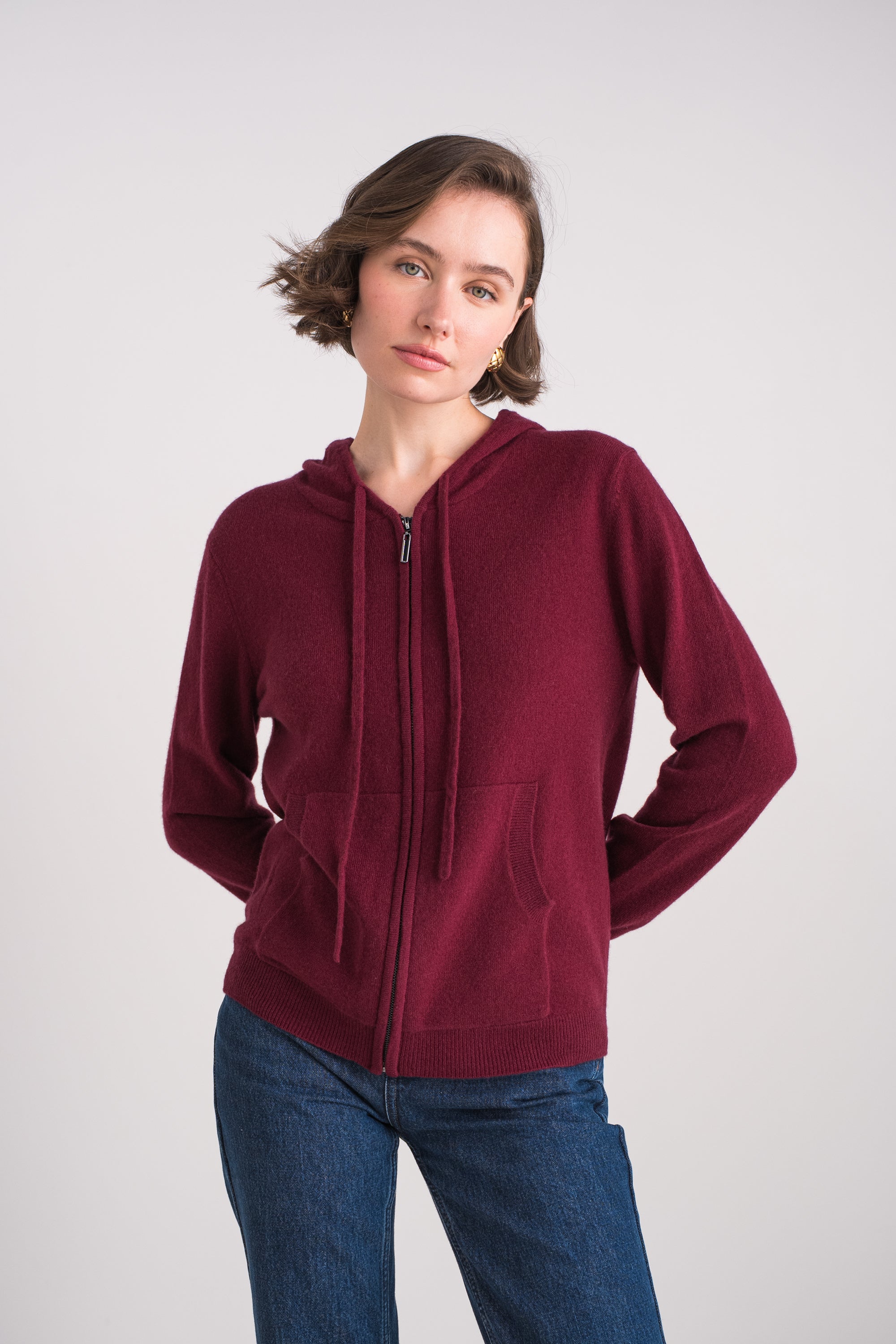 Gilet zippé à capuche en cachemire