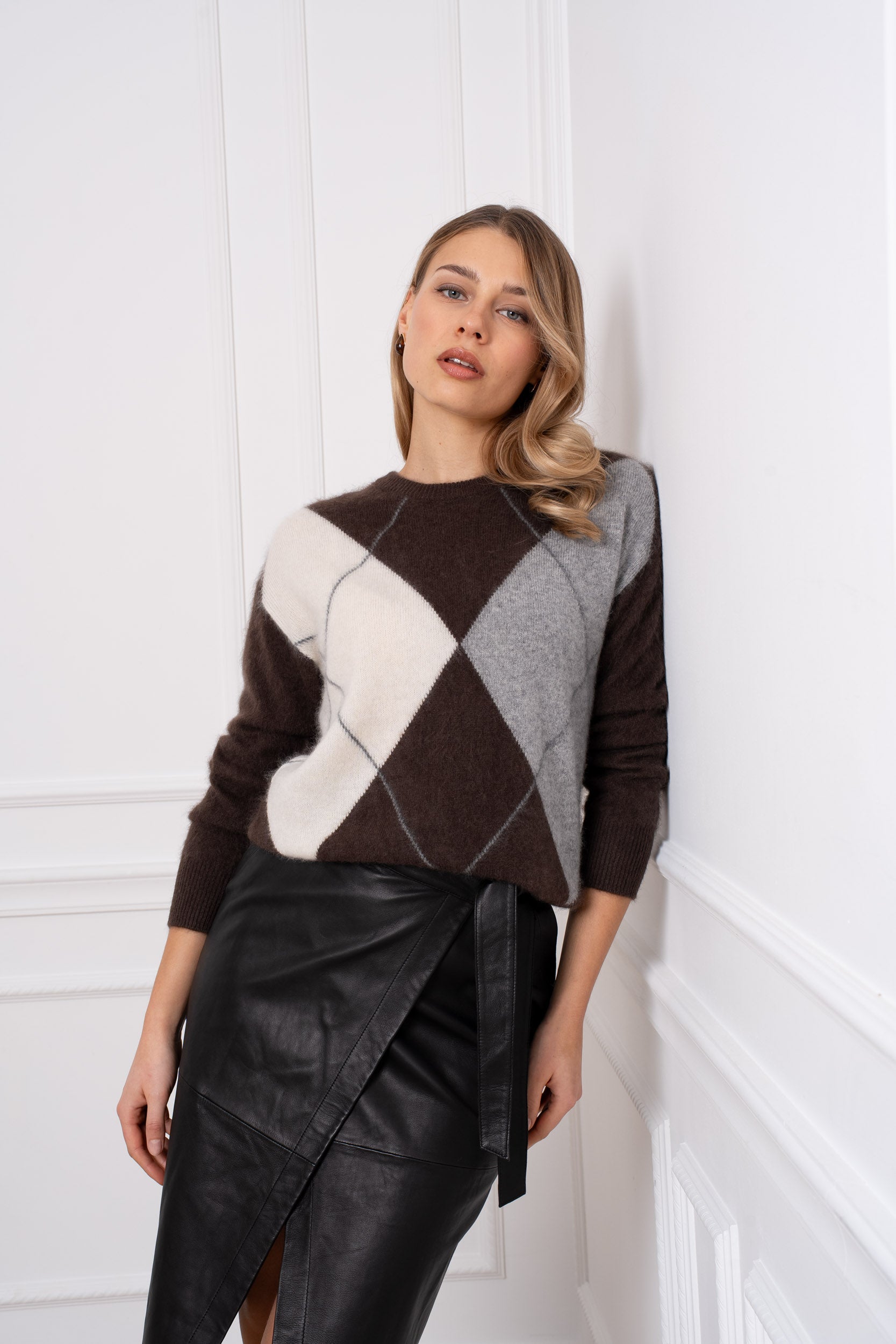 Pull 100% laine brossée motif jacquard