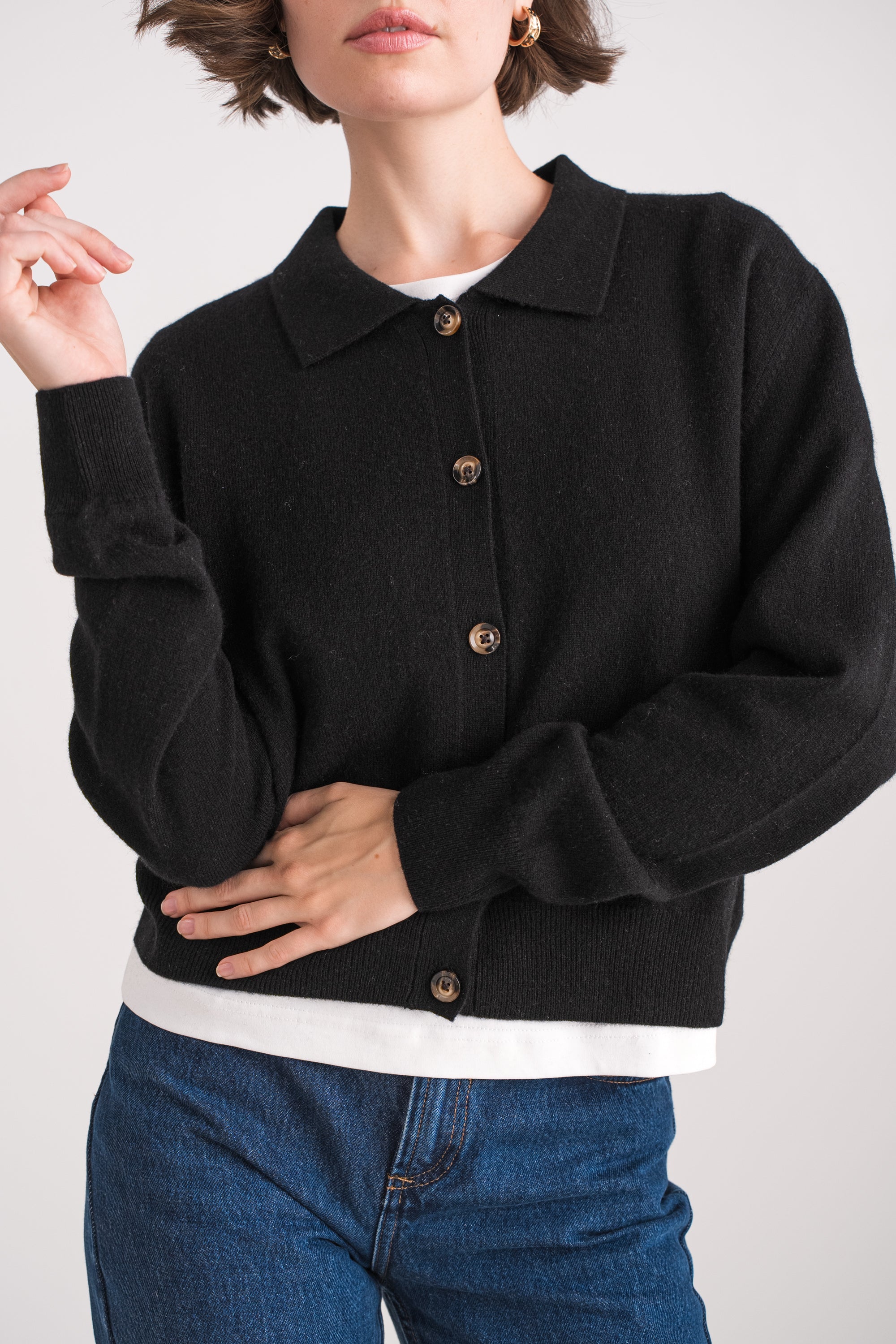 Gilet col polo en cachemire