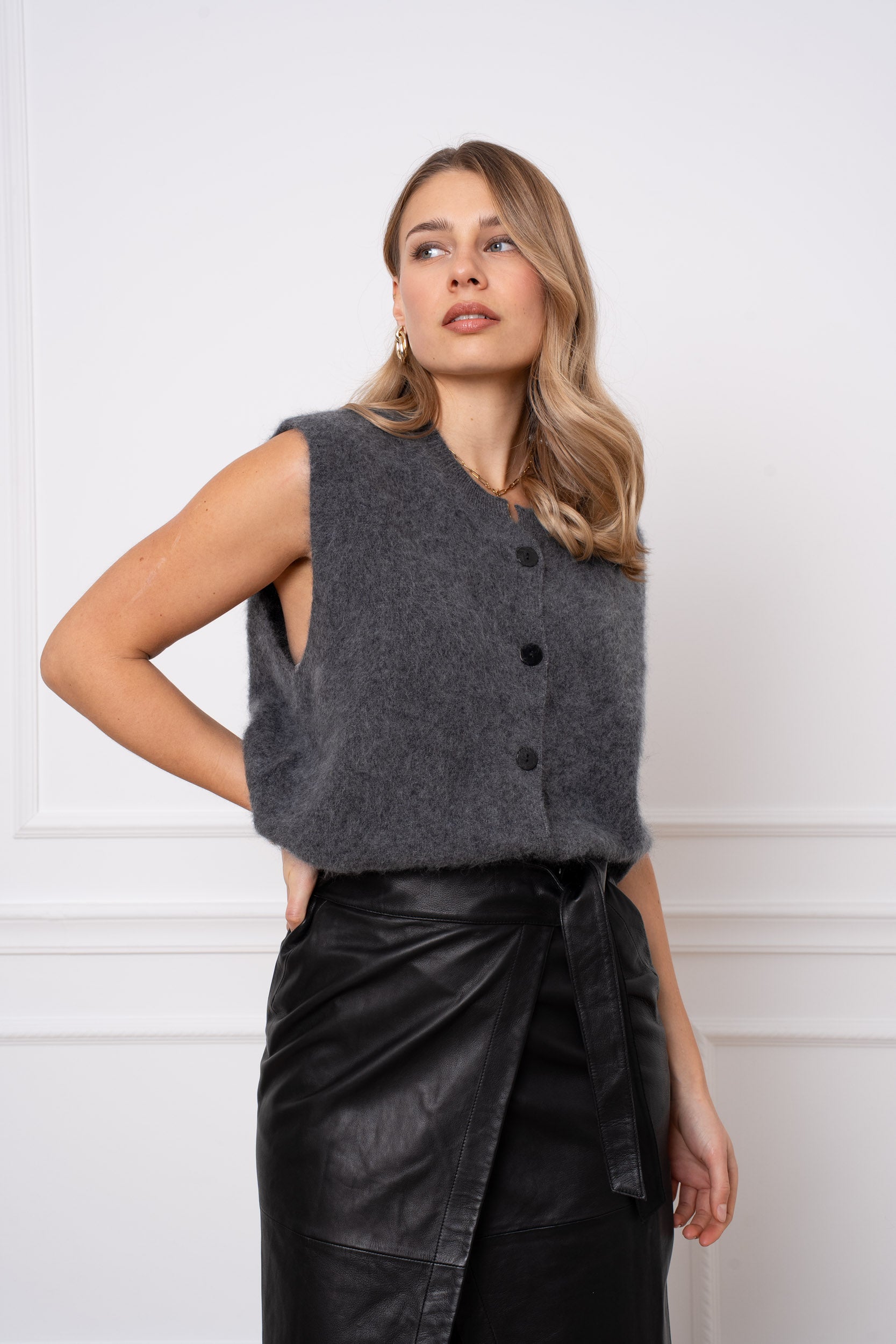 Gilet laine & cachemire brossé sans manche