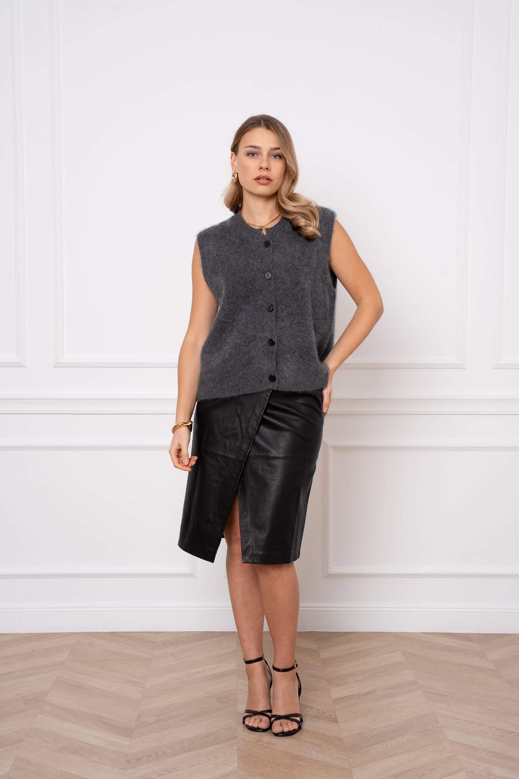 Gilet laine & cachemire brossé sans manche