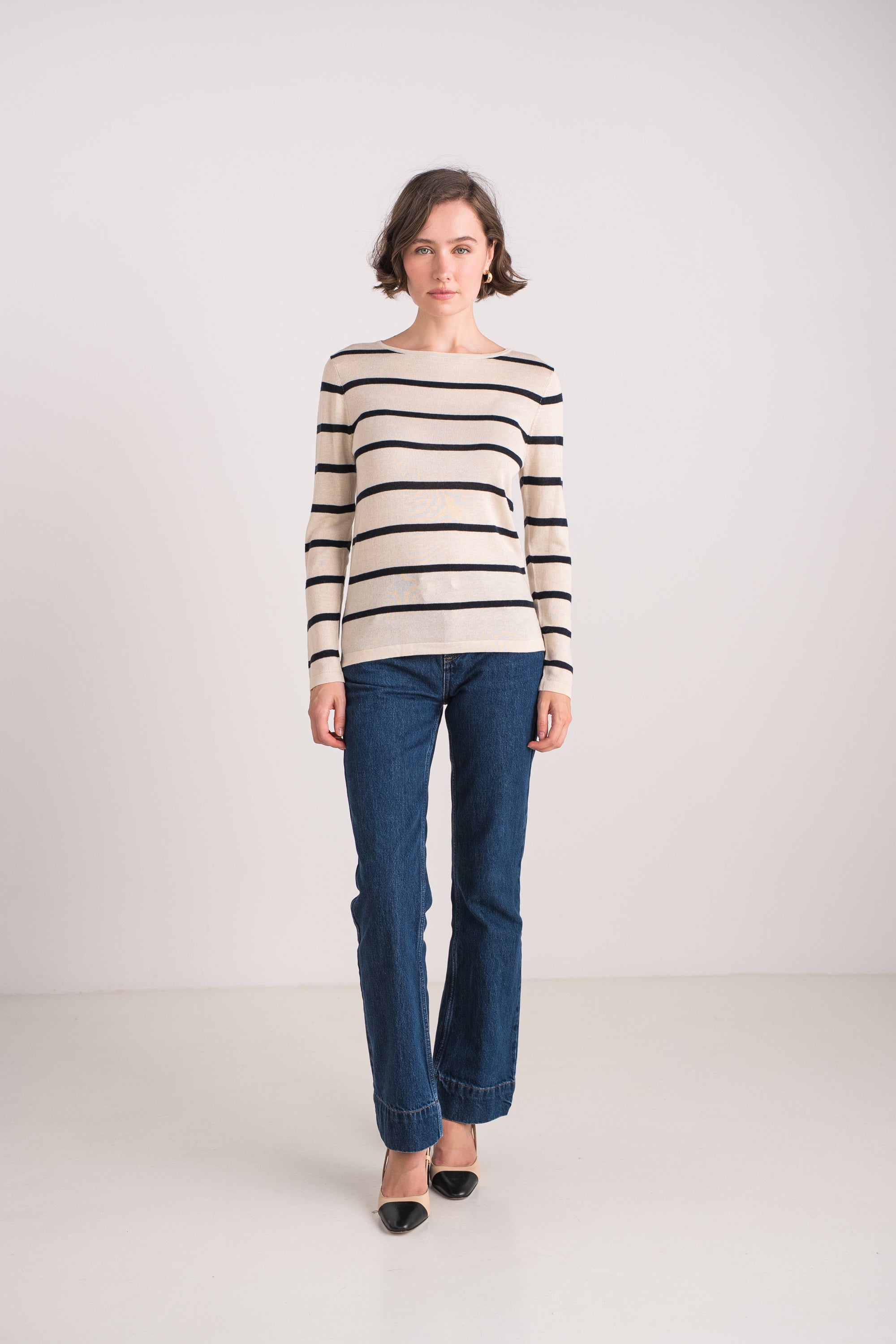 Pull marinière en soie et cachemire