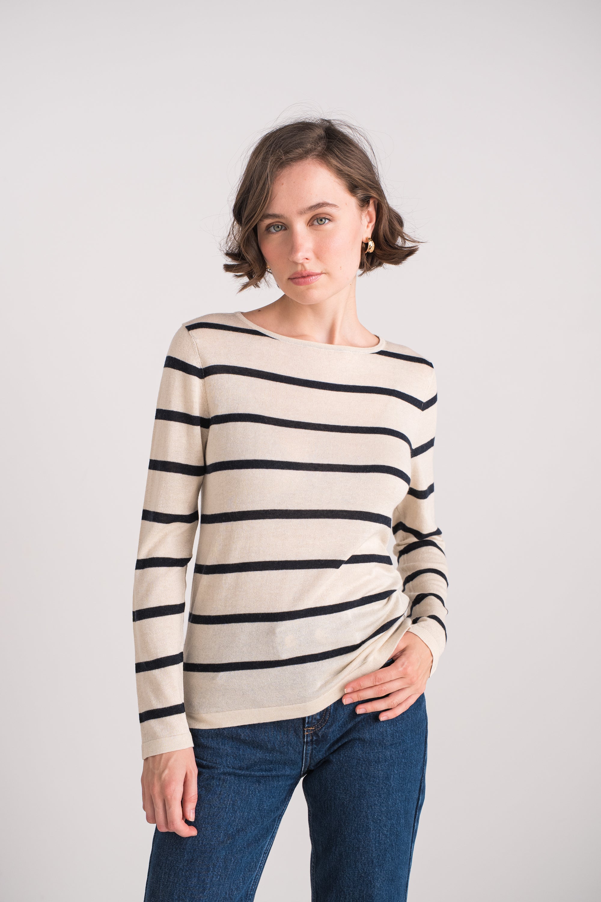 Pull marinière en soie et cachemire