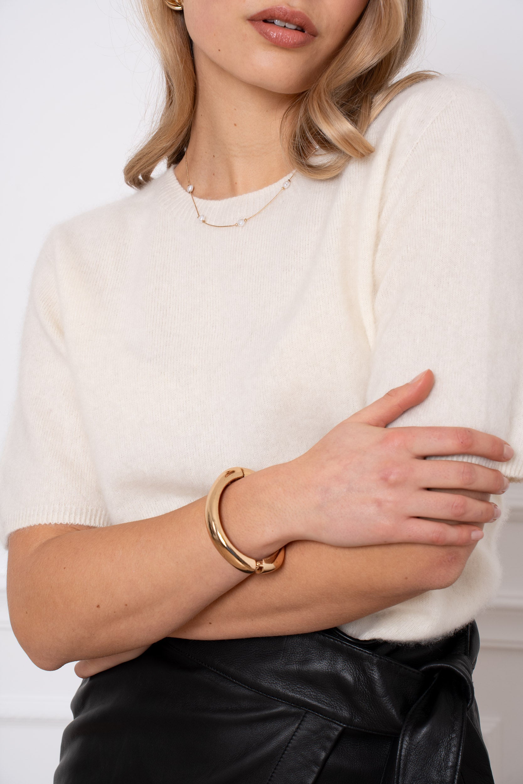 Pull laine & cachemire brossé col rond manches courtes