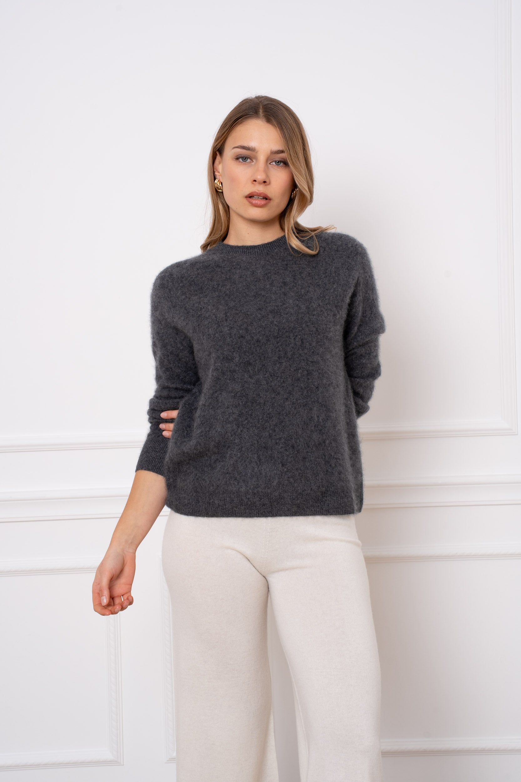 Pull laine & cachemire brossé col rond