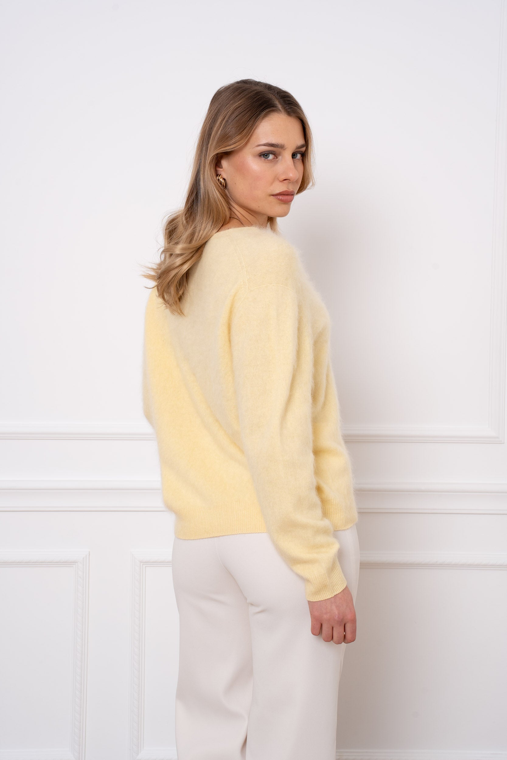 Pull laine & cachemire brossé col V