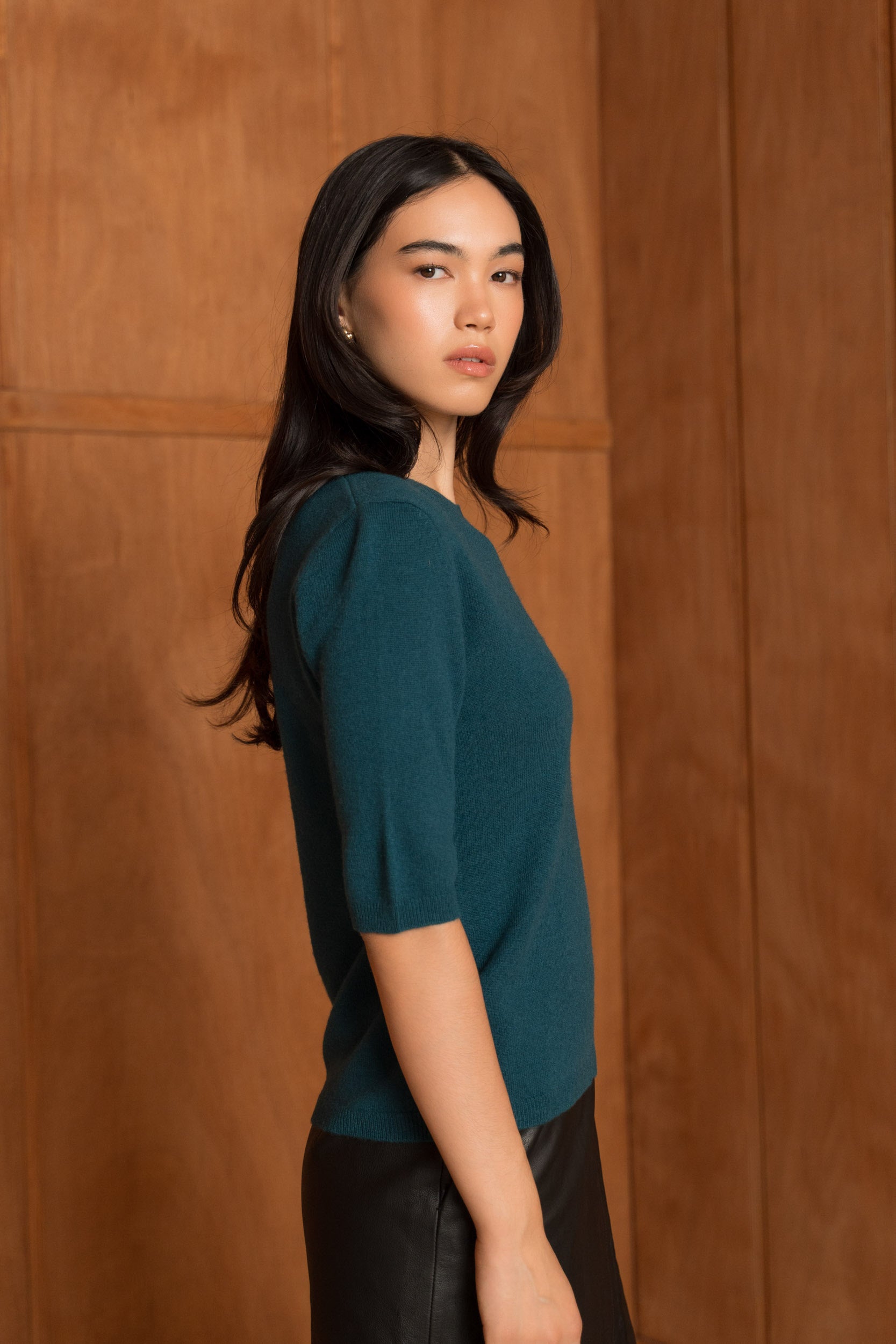 Pull 100% cachemire col rond manches aux coudes
