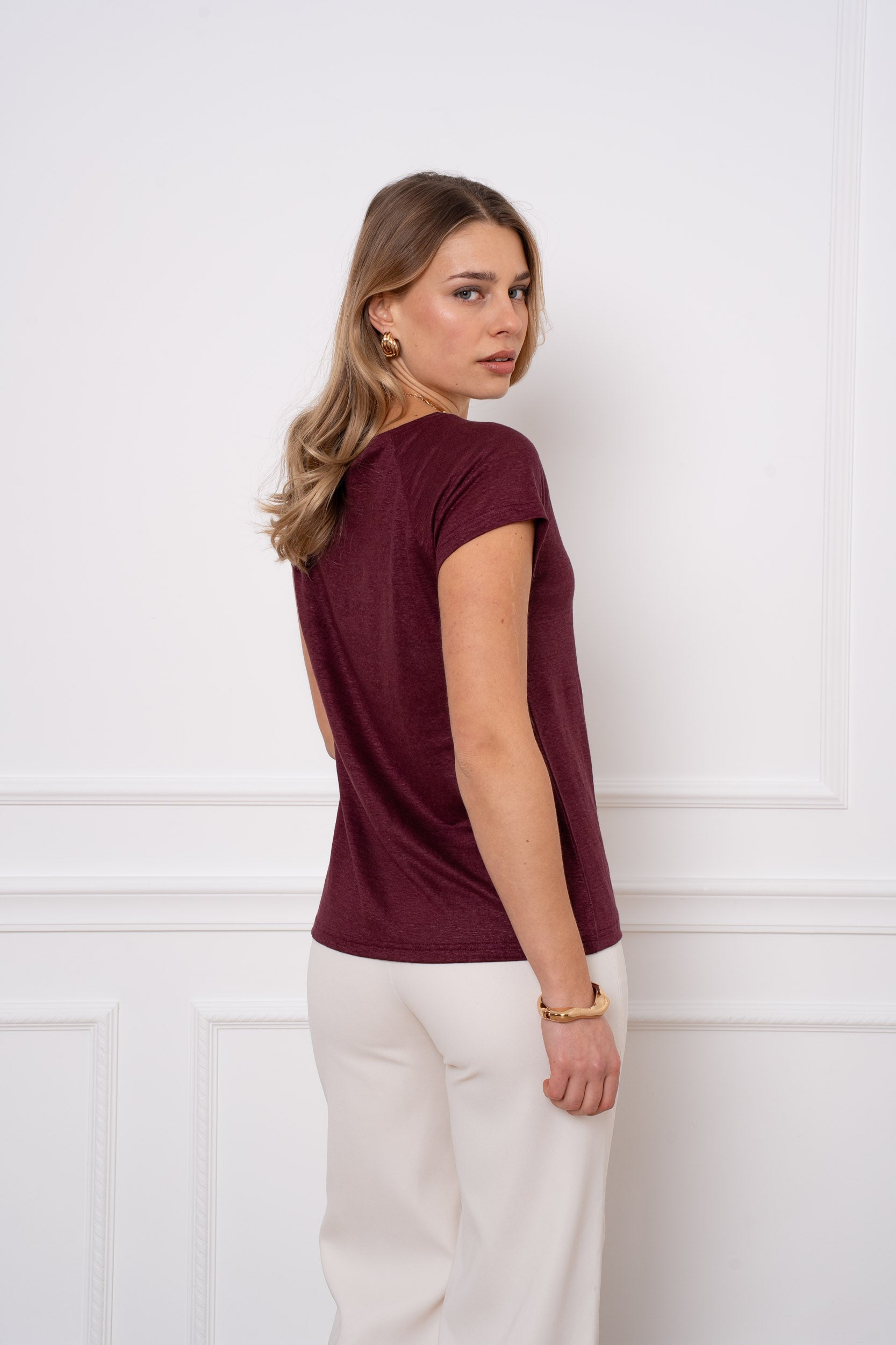 T-shirt V manche raglan en lin