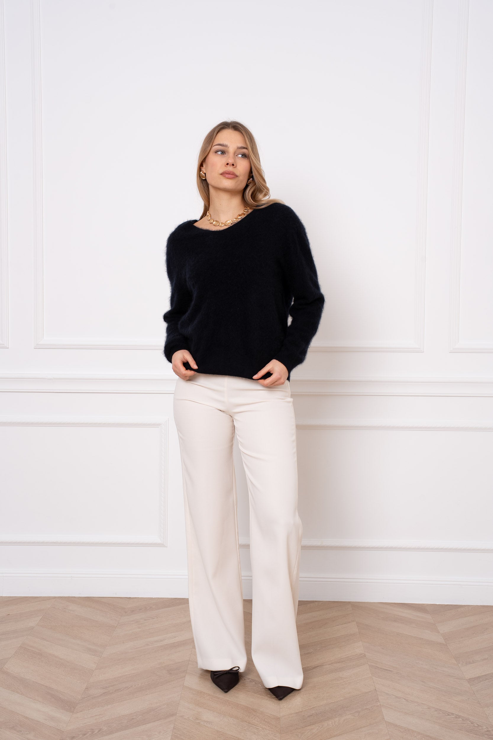 Pull laine & cachemire brossé col V