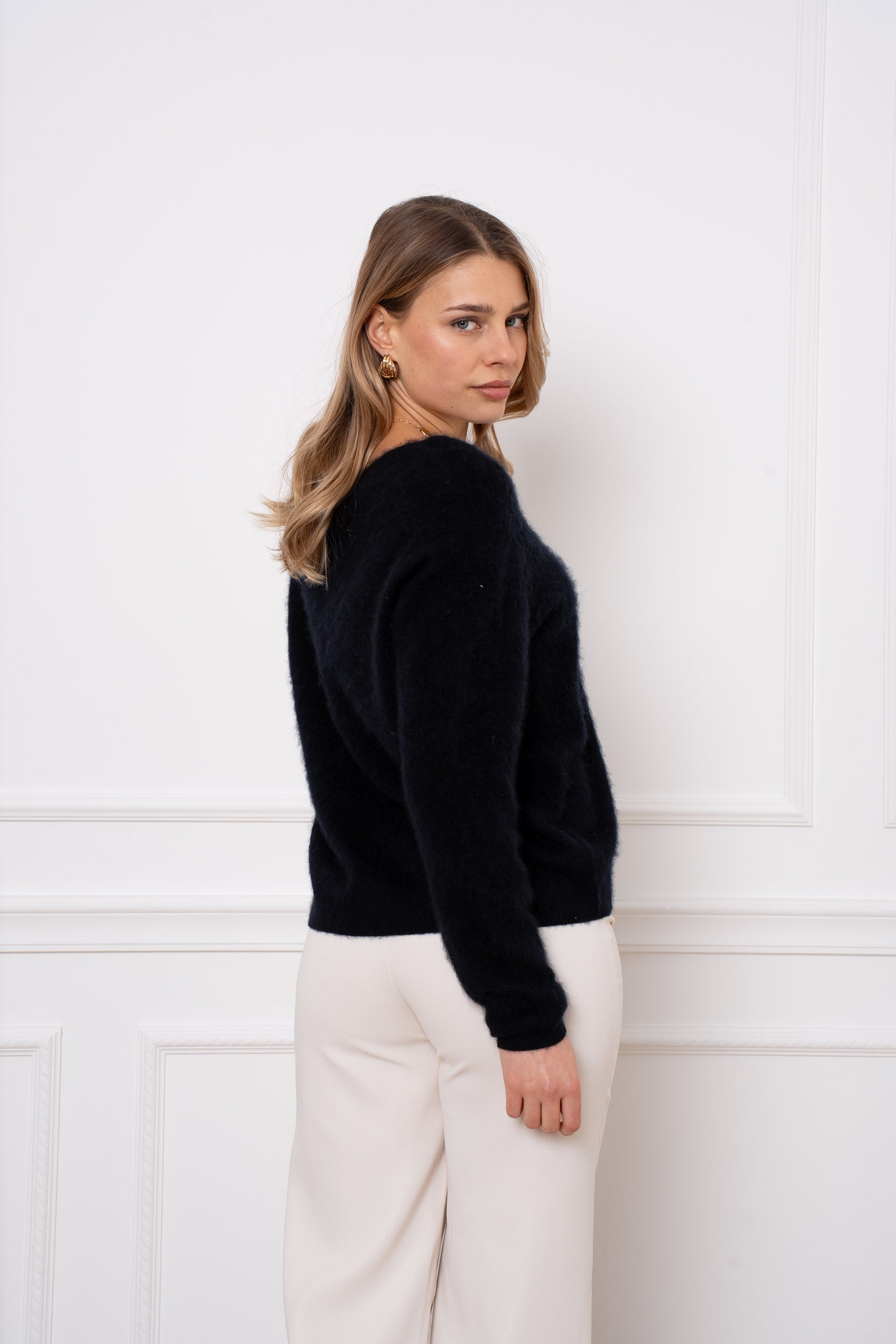 Pull laine & cachemire brossé col V