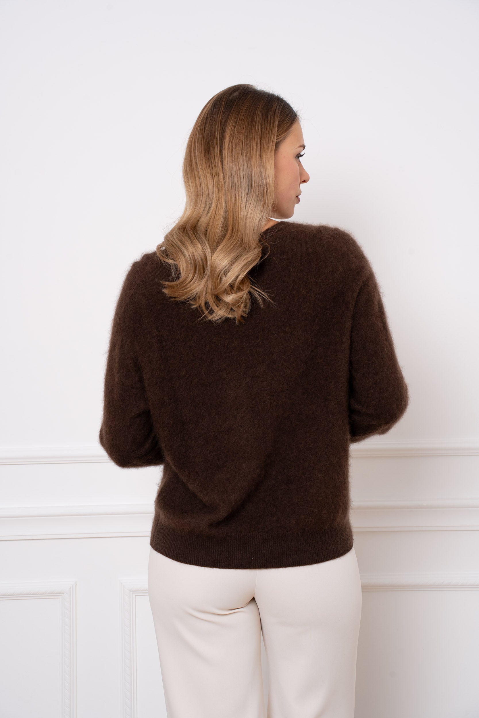 Pull laine & cachemire brossé col V