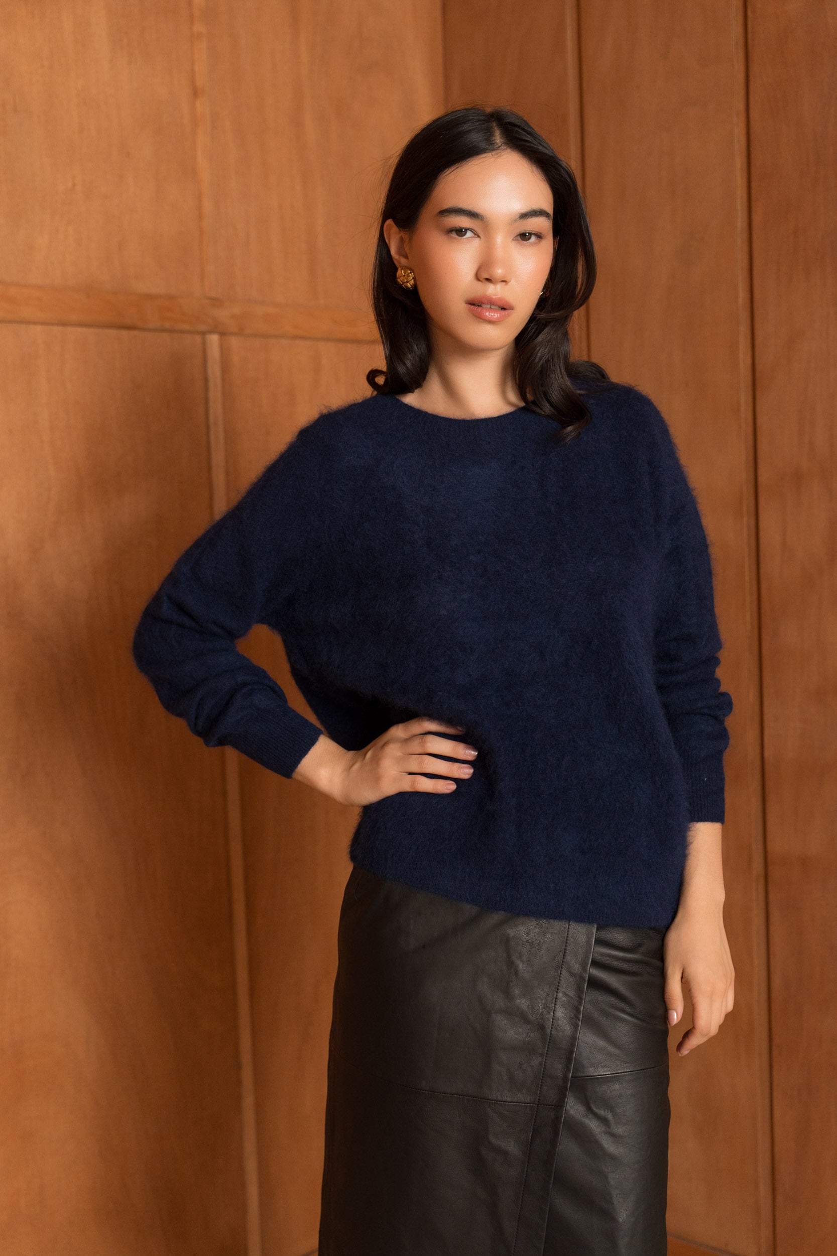 Pull laine & cachemire brossé col rond