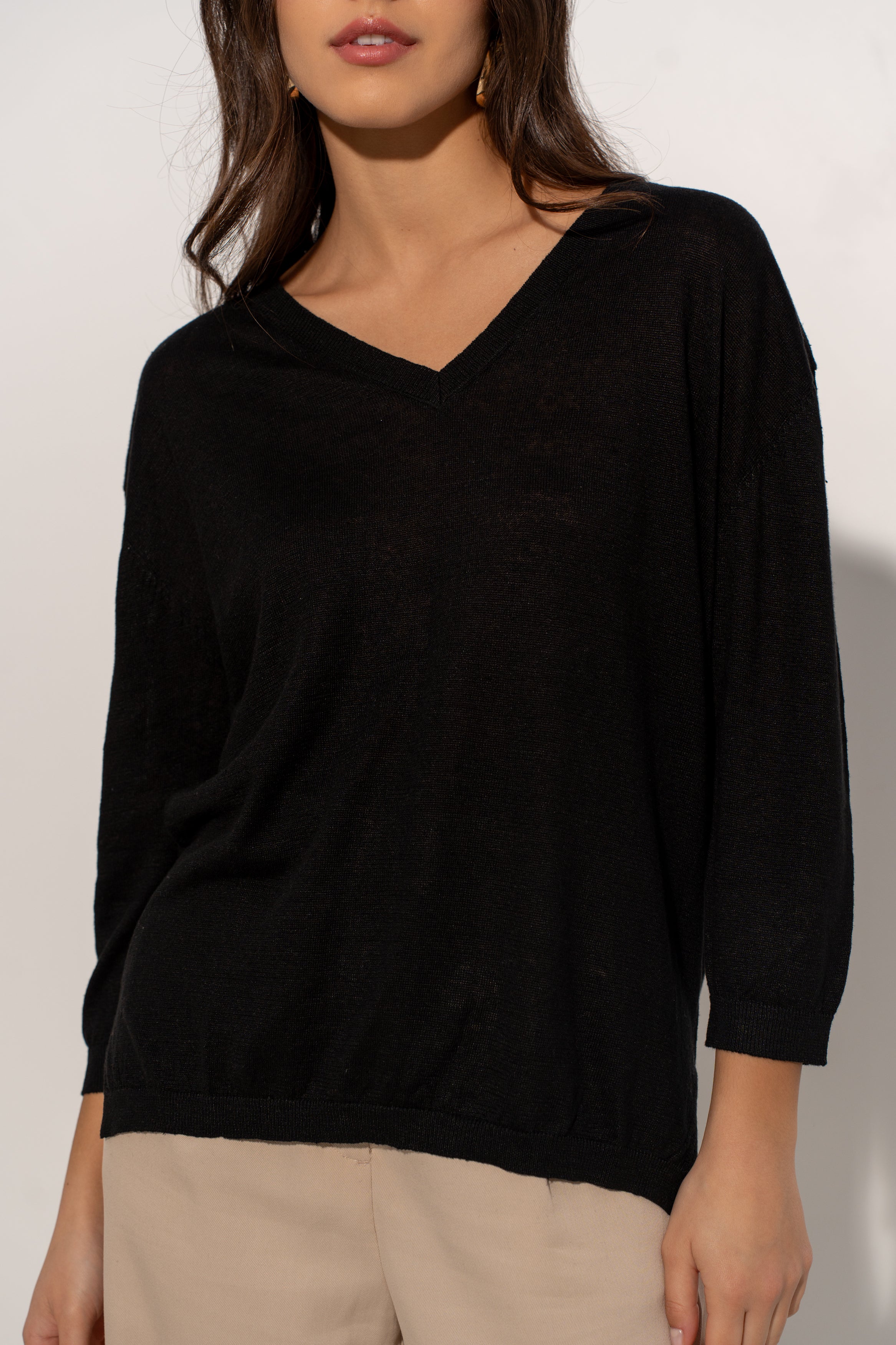 Pull V oversize en lin tricoté