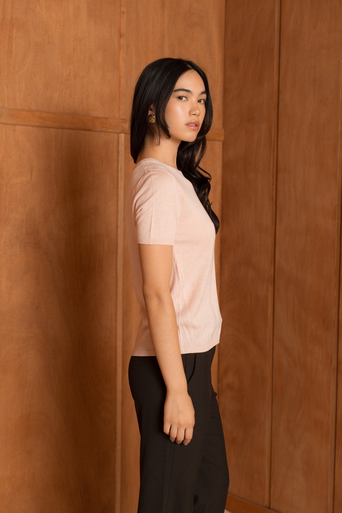 Pull soie & cachemire col rond manches courtes