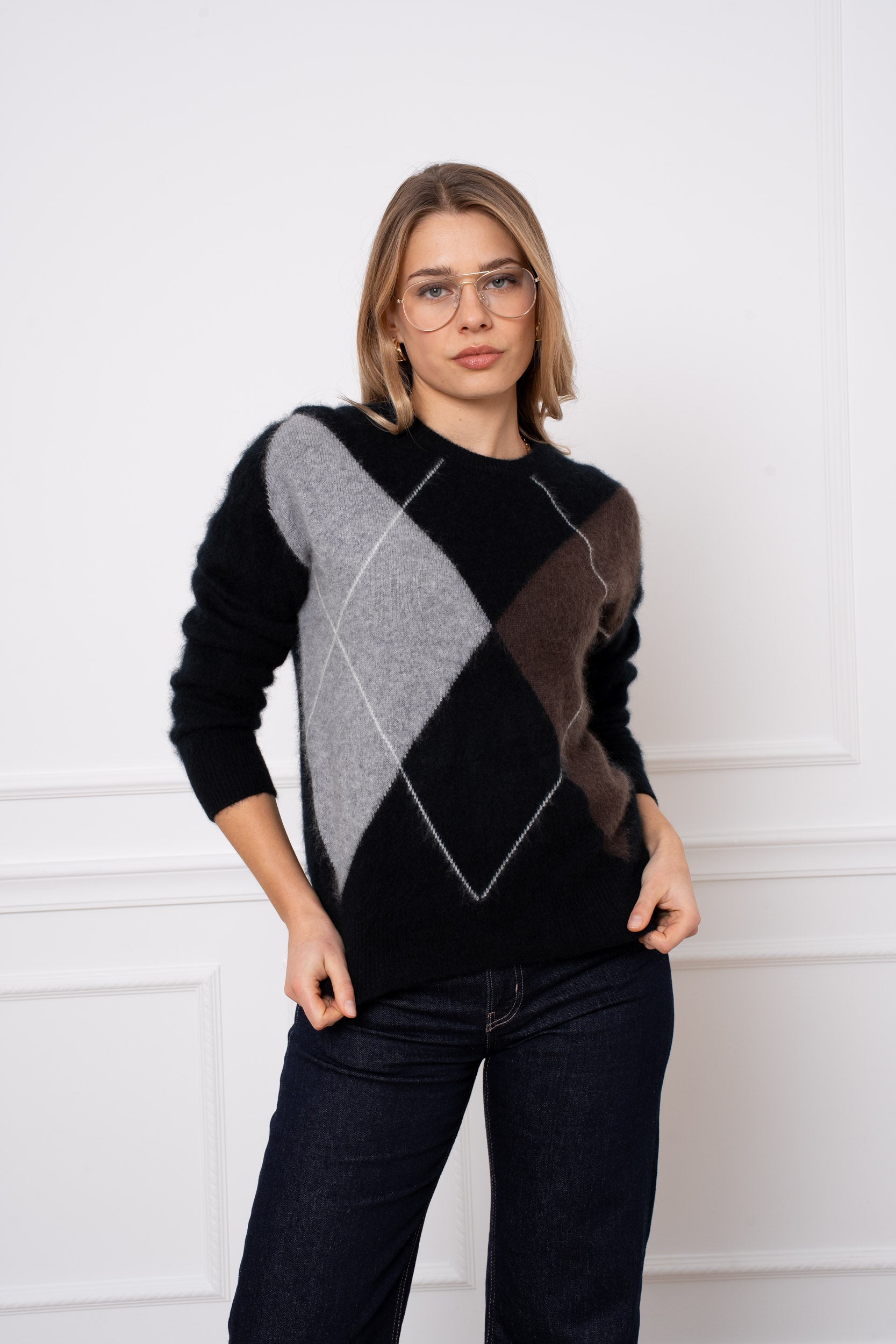 Pull 100% laine brossée motif jacquard