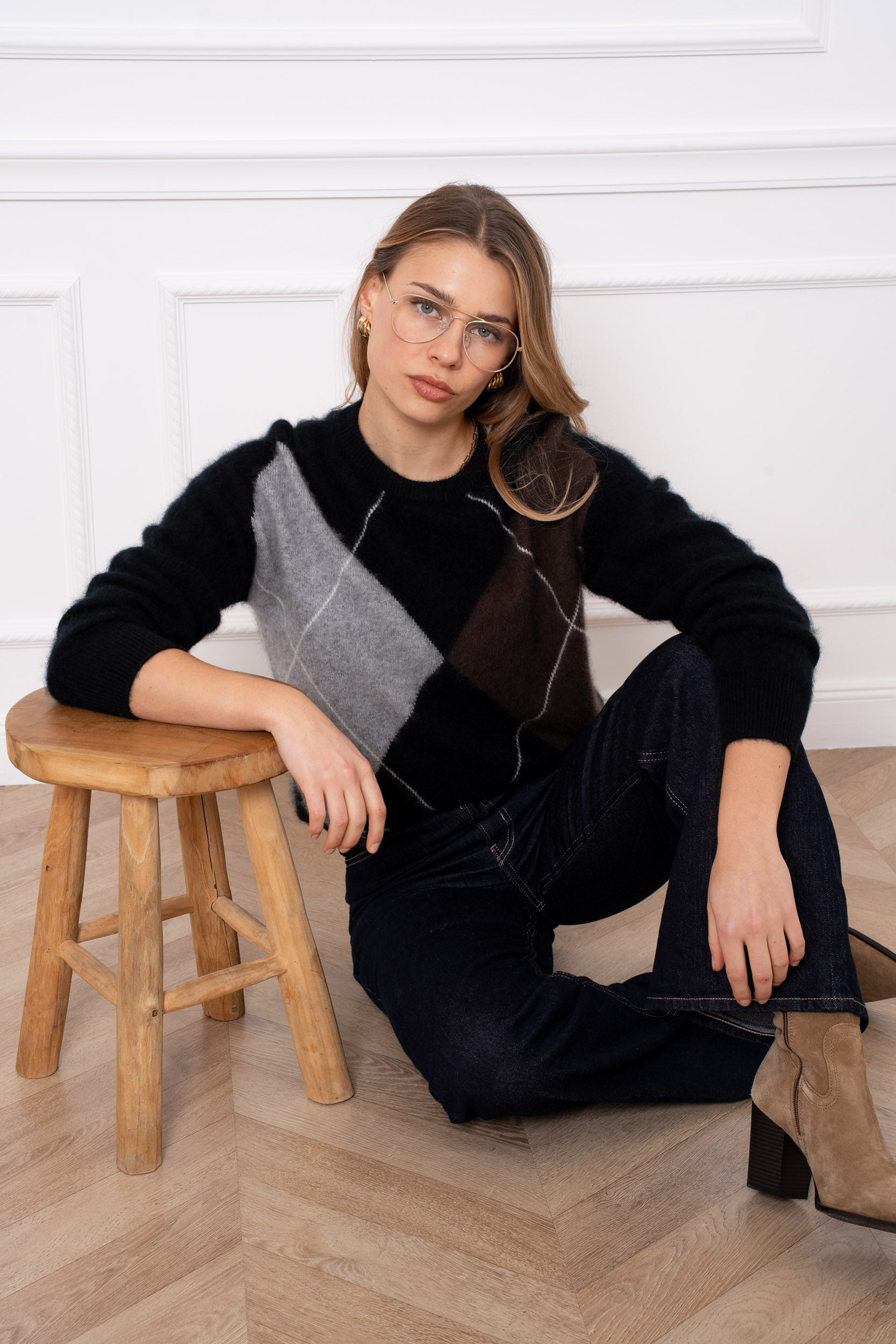 Pull 100% laine brossée motif jacquard