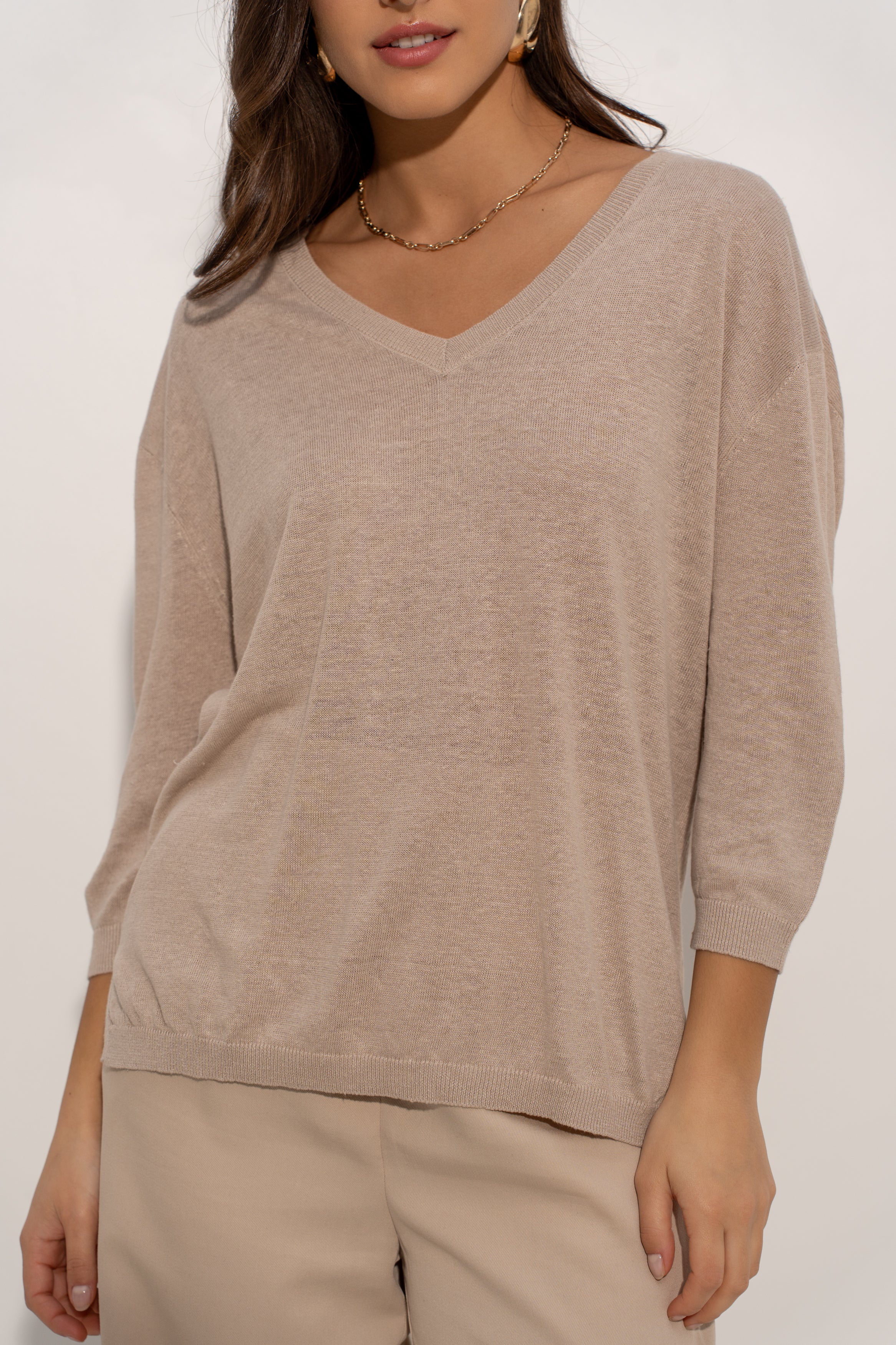 Pull V oversize en lin tricoté