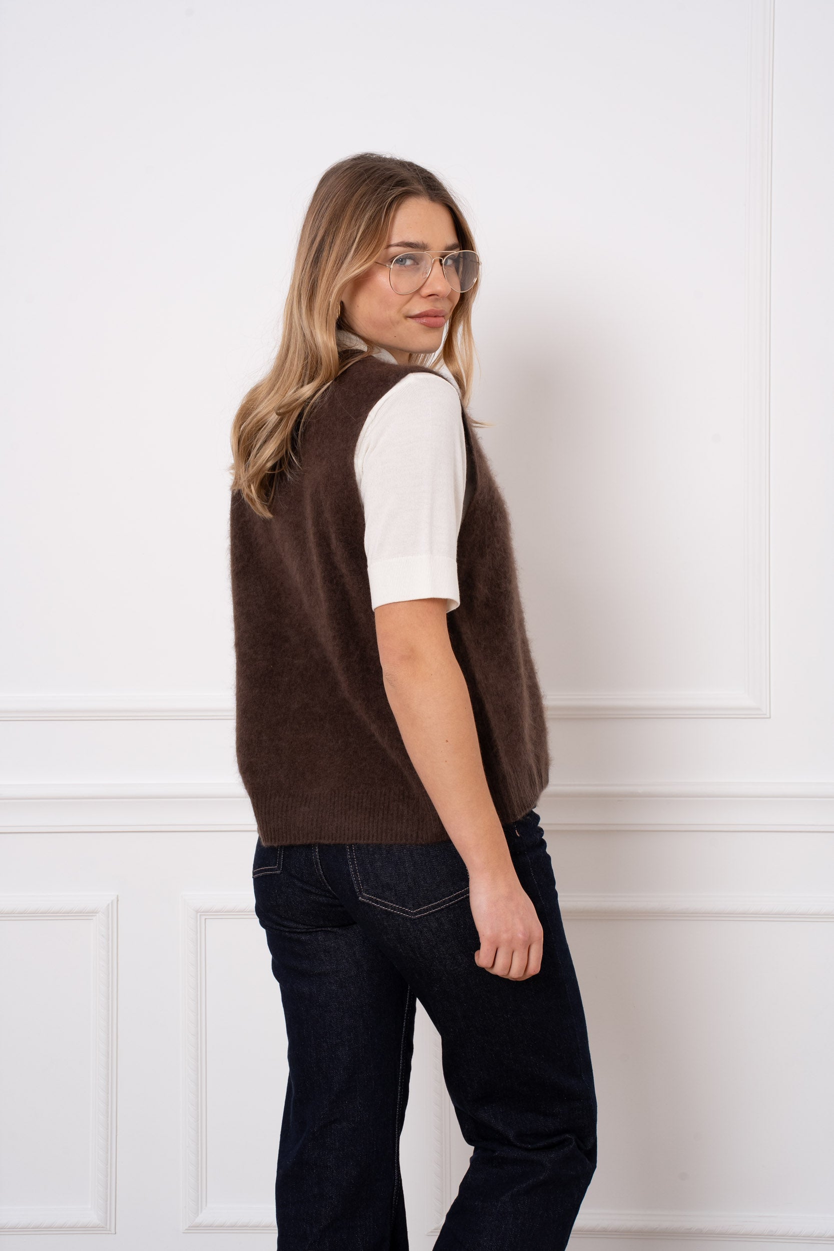 Gilet laine & cachemire brossé sans manche